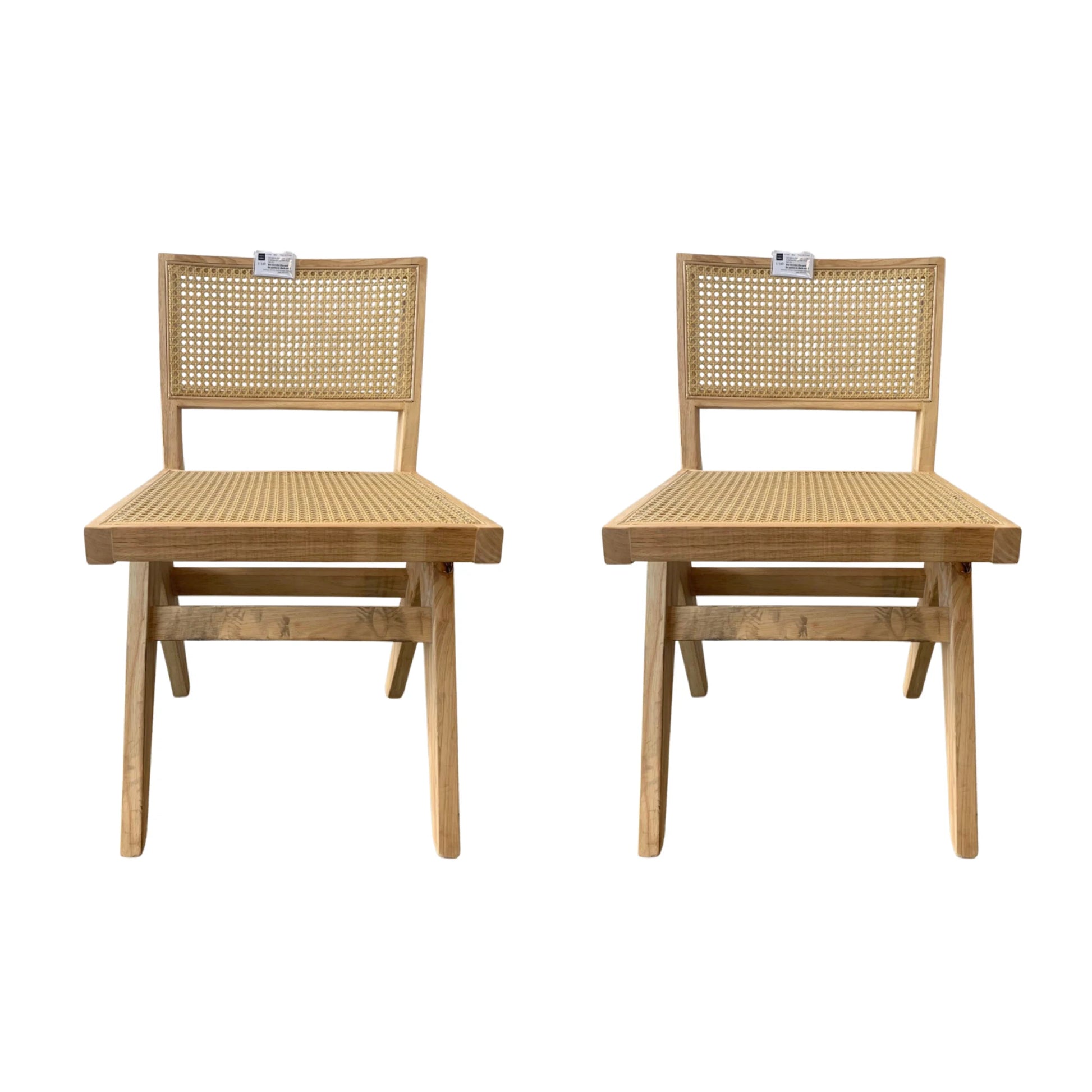 BohoBoho Rota Solid Wood & Rattan Dining Chair, Natural Wood, Set of 2