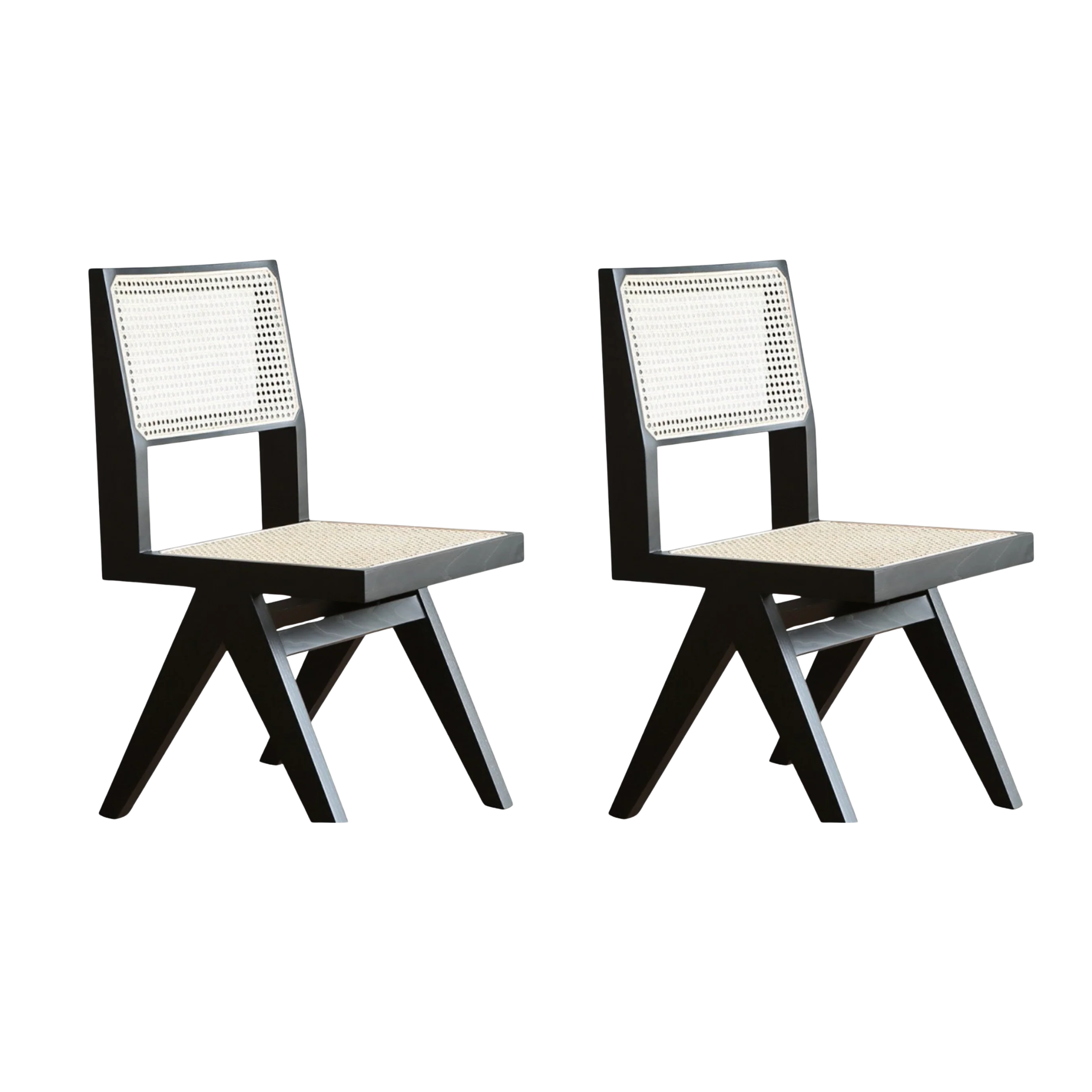 BohoBoho Rota Solid Wood & Rattan Dining Chair, Black, Set of 2