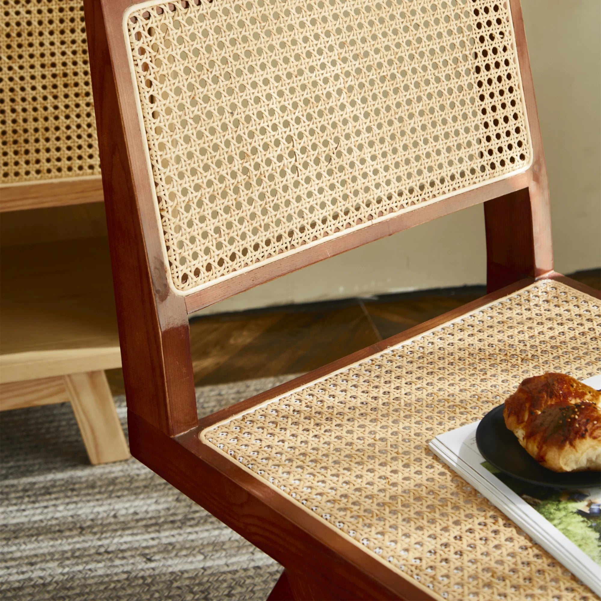 BohoBoho Rota Solid Wood & Rattan Dining Chair, Black, Set of 2