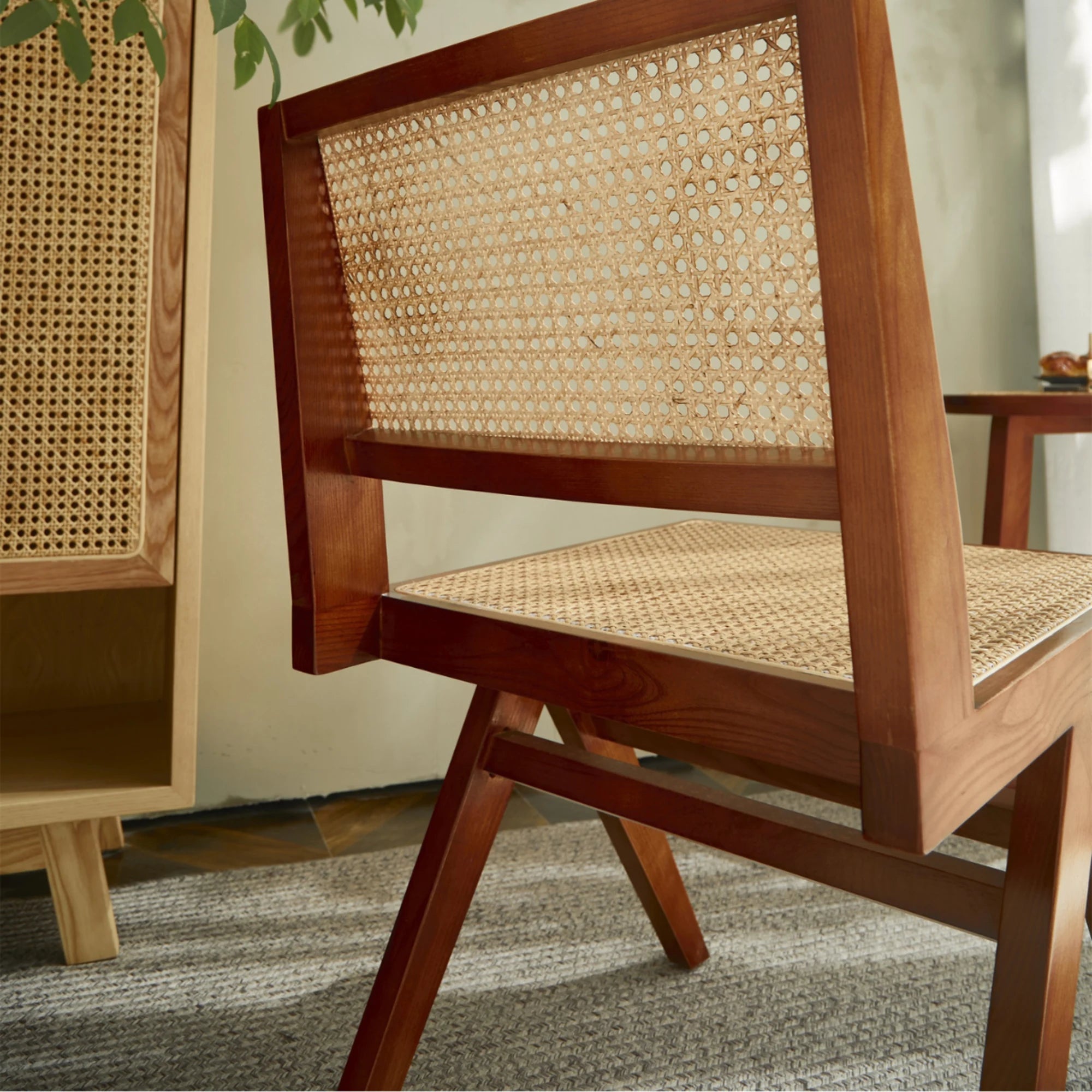 BohoBoho Rota Solid Wood & Rattan Dining Chair, Black, Set of 2