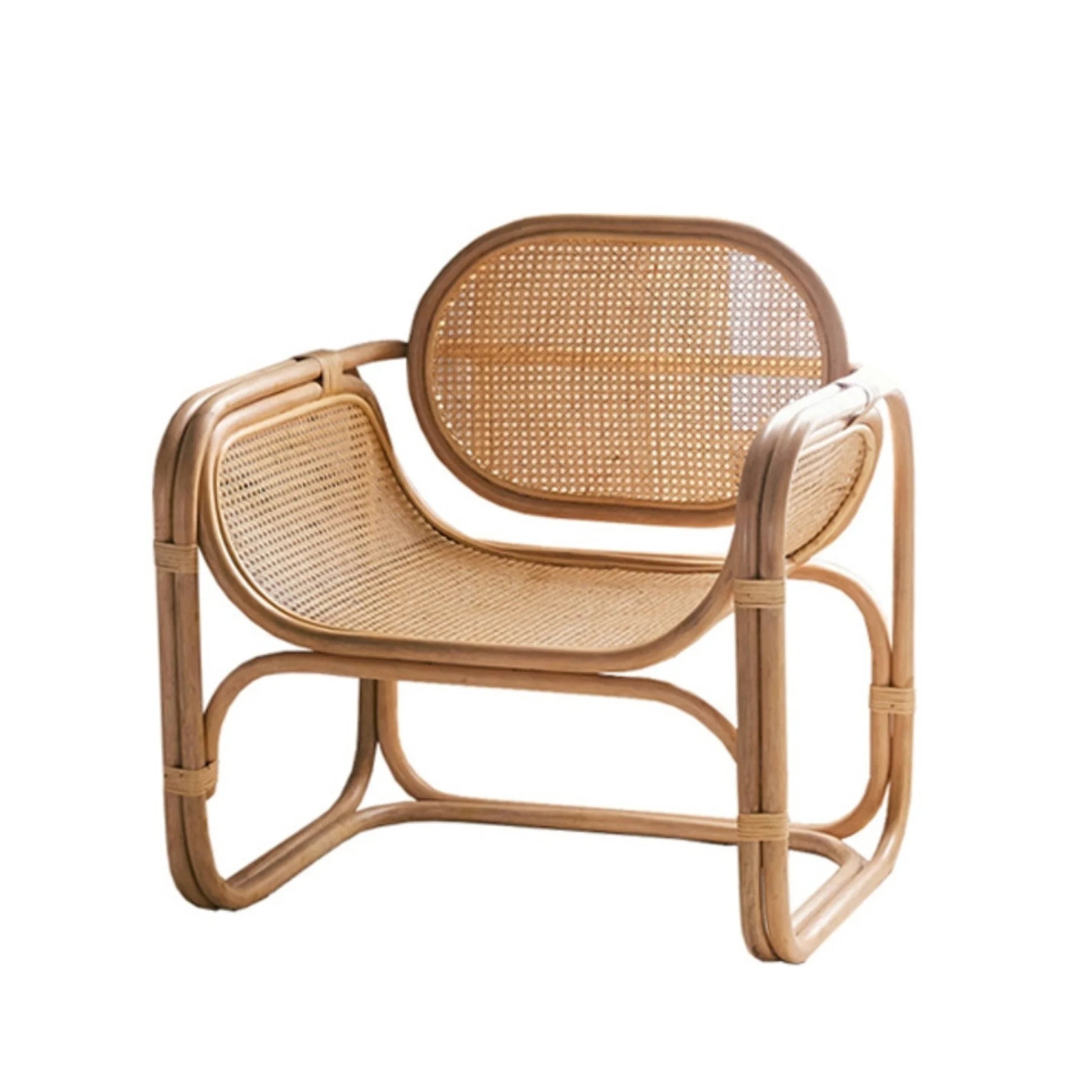BohoBoho Sedo Solid Wood & Rattan Lounge Chair, Natural Wood