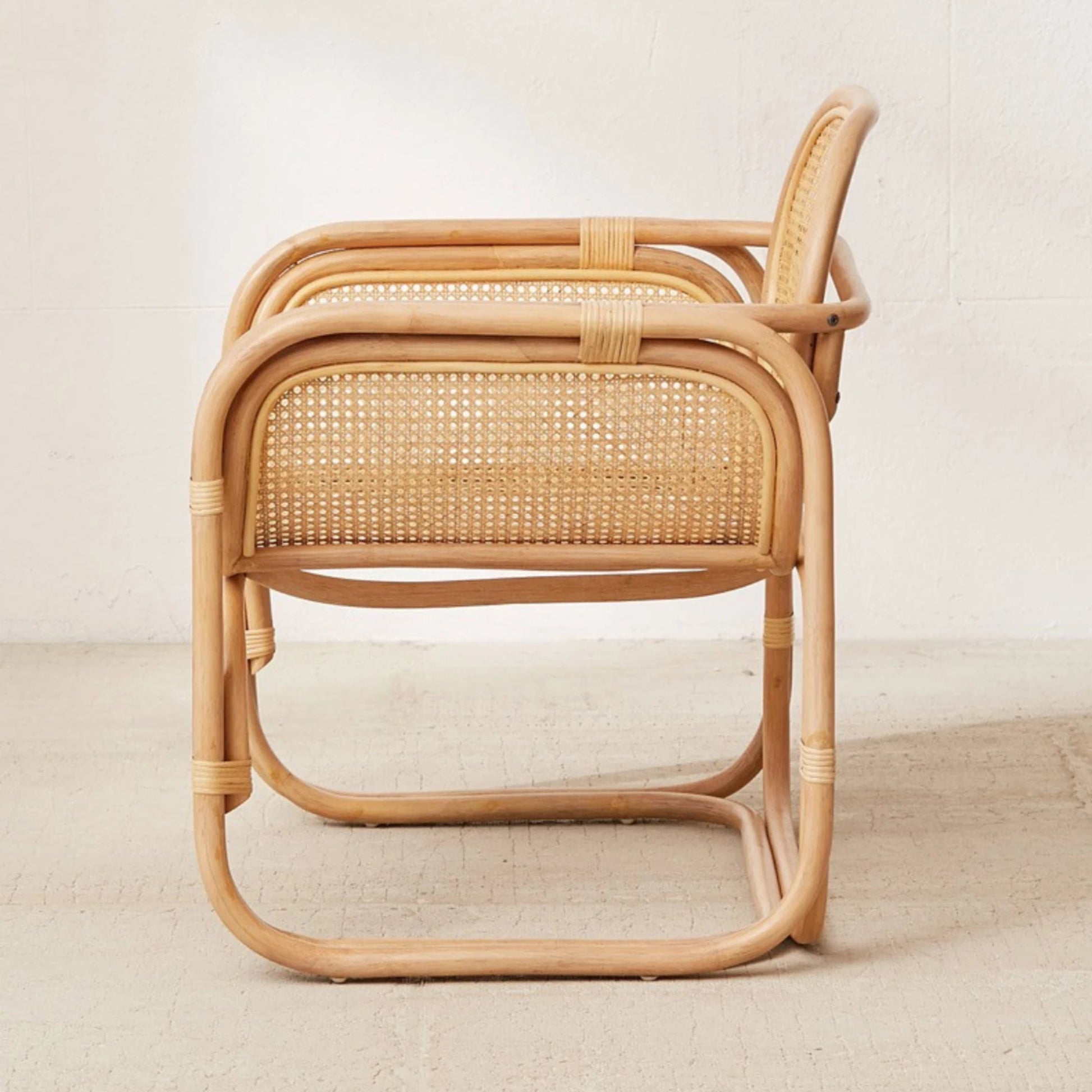 BohoBoho Sedo Solid Wood & Rattan Lounge Chair, Natural Wood