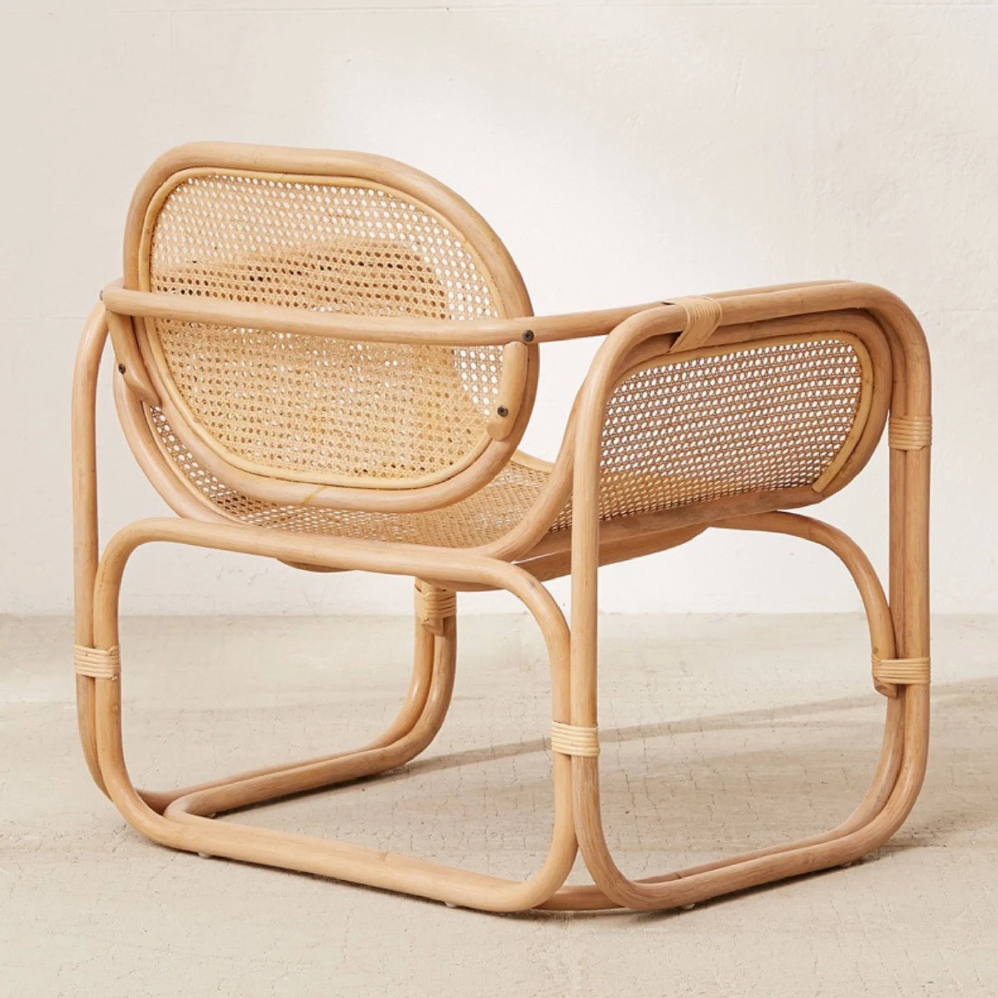 BohoBoho Sedo Solid Wood & Rattan Lounge Chair, Natural Wood