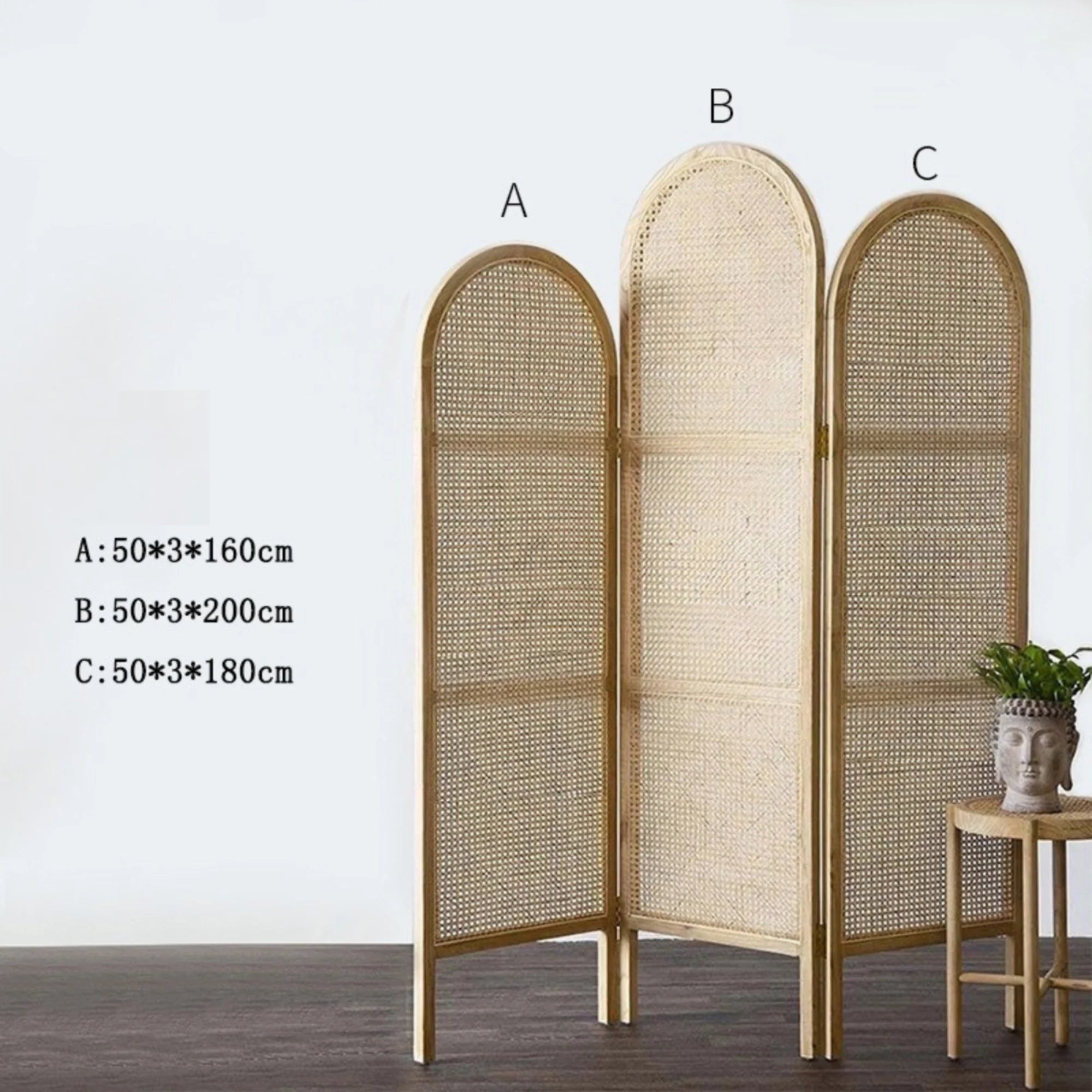 BohoBoho Tranquilo Solid Wood & Rattan Folding Screen, Natural Wood, 150x3x200cm