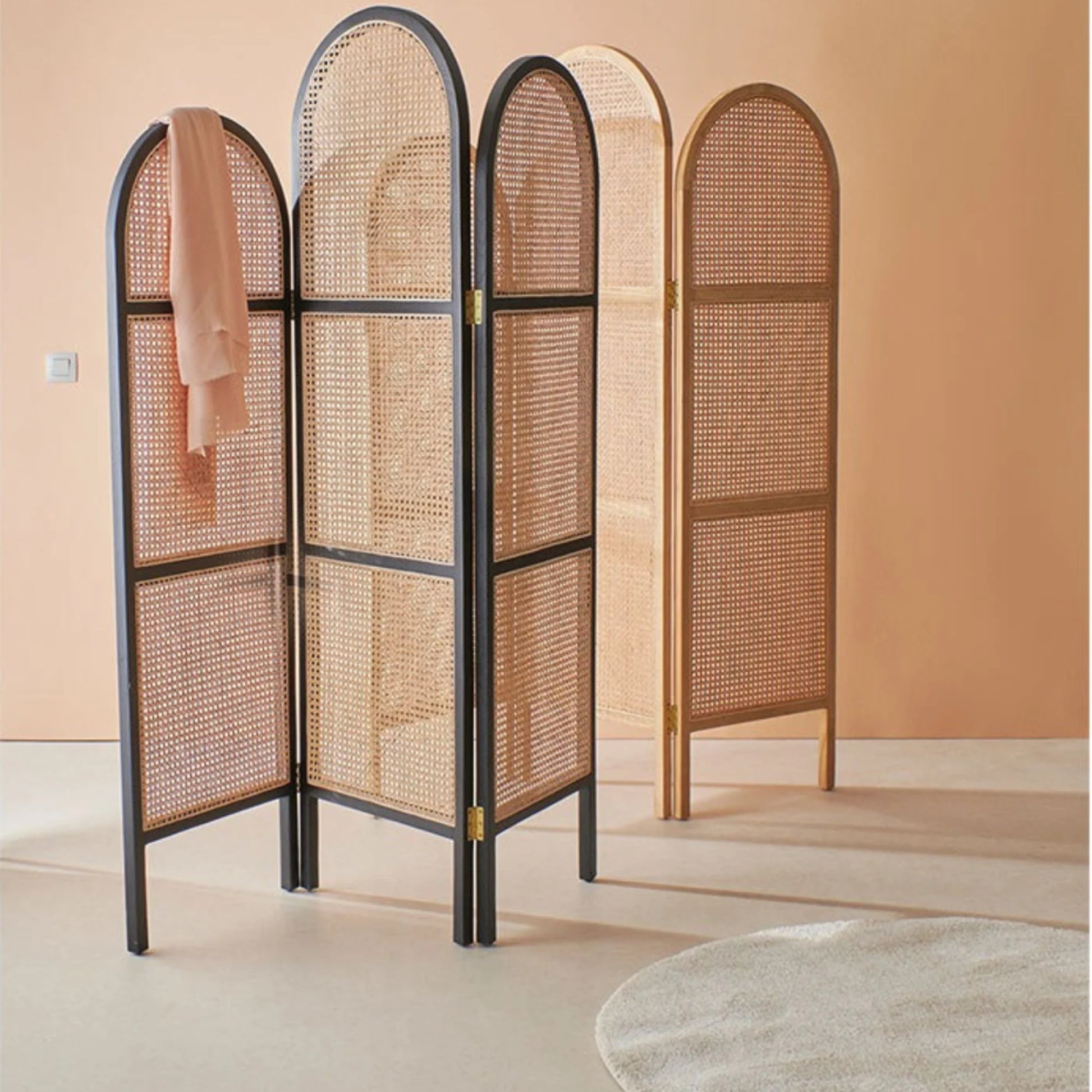 BohoBoho Tranquilo Solid Wood & Rattan Folding Screen, Natural Wood, 150x3x200cm