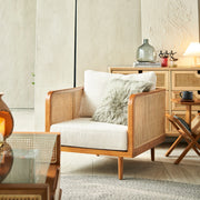 BohoBoho Verus Solid Wood & Rattan 1-Seater Sofa, Natural Wood