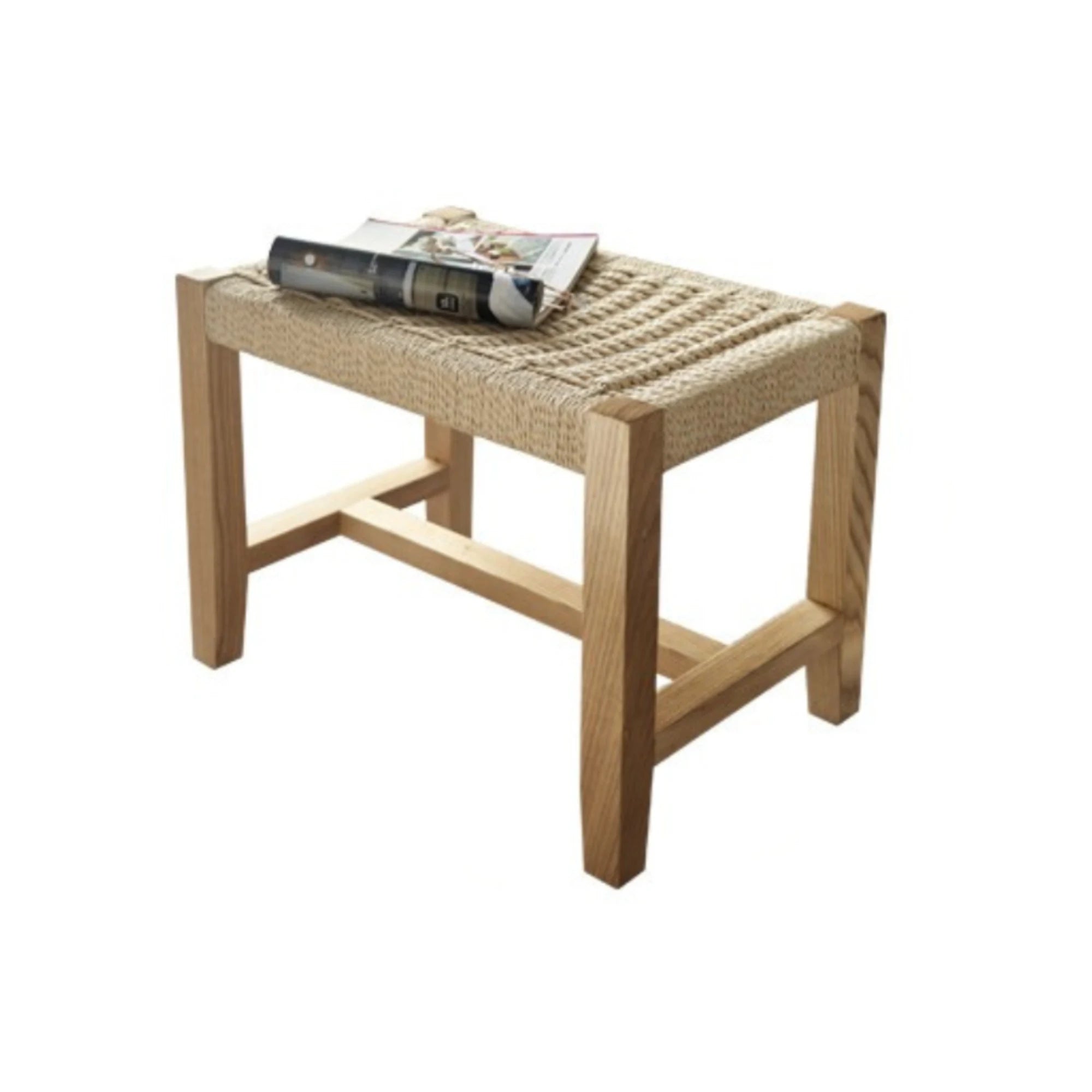 BohoBoho Verus Solid Wood & Rattan Foot Stool, Natural Wood