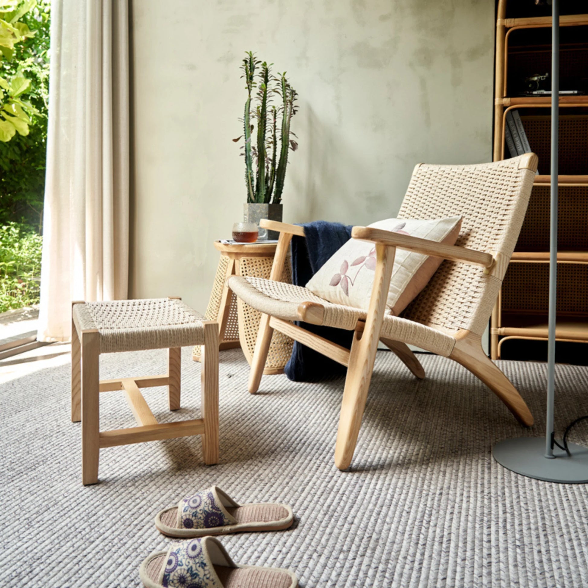 BohoBoho Verus Solid Wood & Rattan Foot Stool, Natural Wood