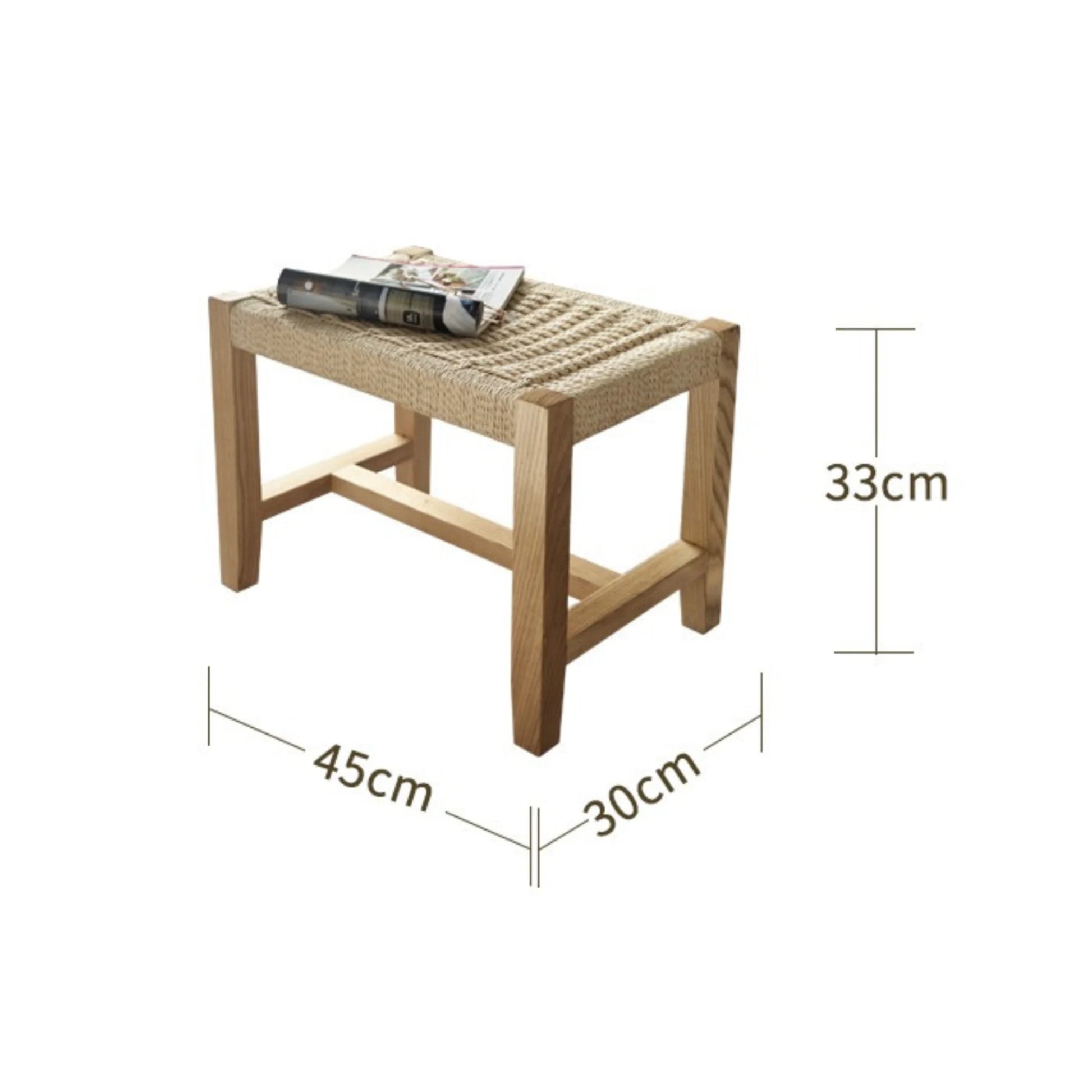 BohoBoho Verus Solid Wood & Rattan Foot Stool, Natural Wood