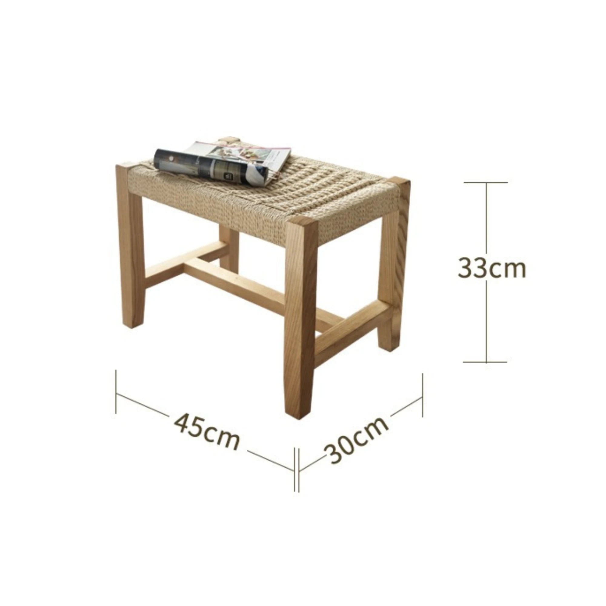 BohoBoho Verus Solid Wood & Rattan Foot Stool, Natural Wood