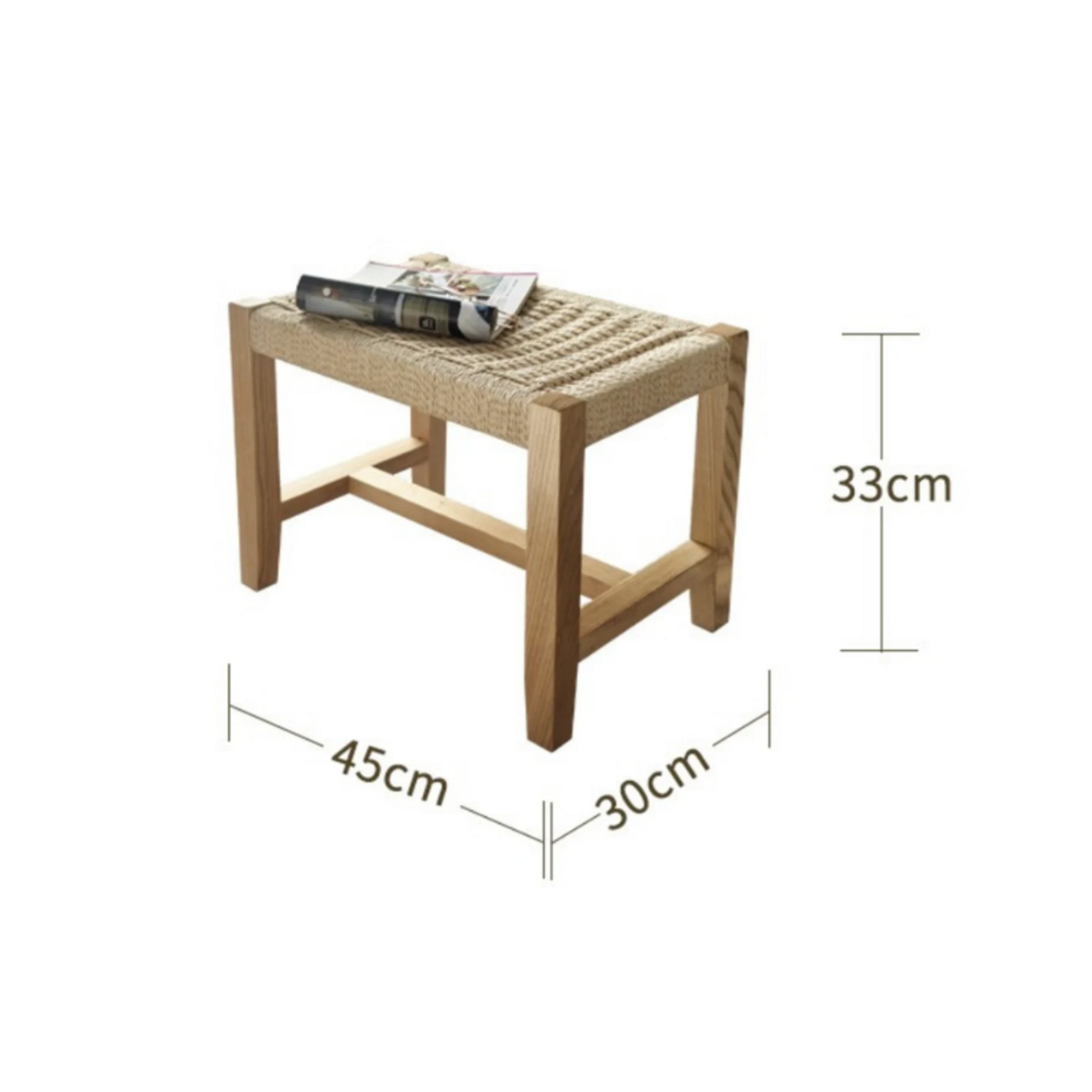 BohoBoho Verus Solid Wood & Rattan Foot Stool, Natural Wood