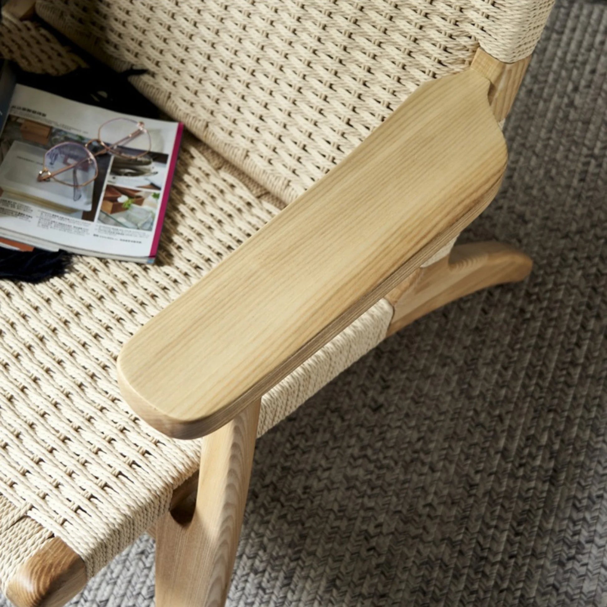 BohoBoho Verus Solid Wood & Rattan Lounge Chair with Foot Stool