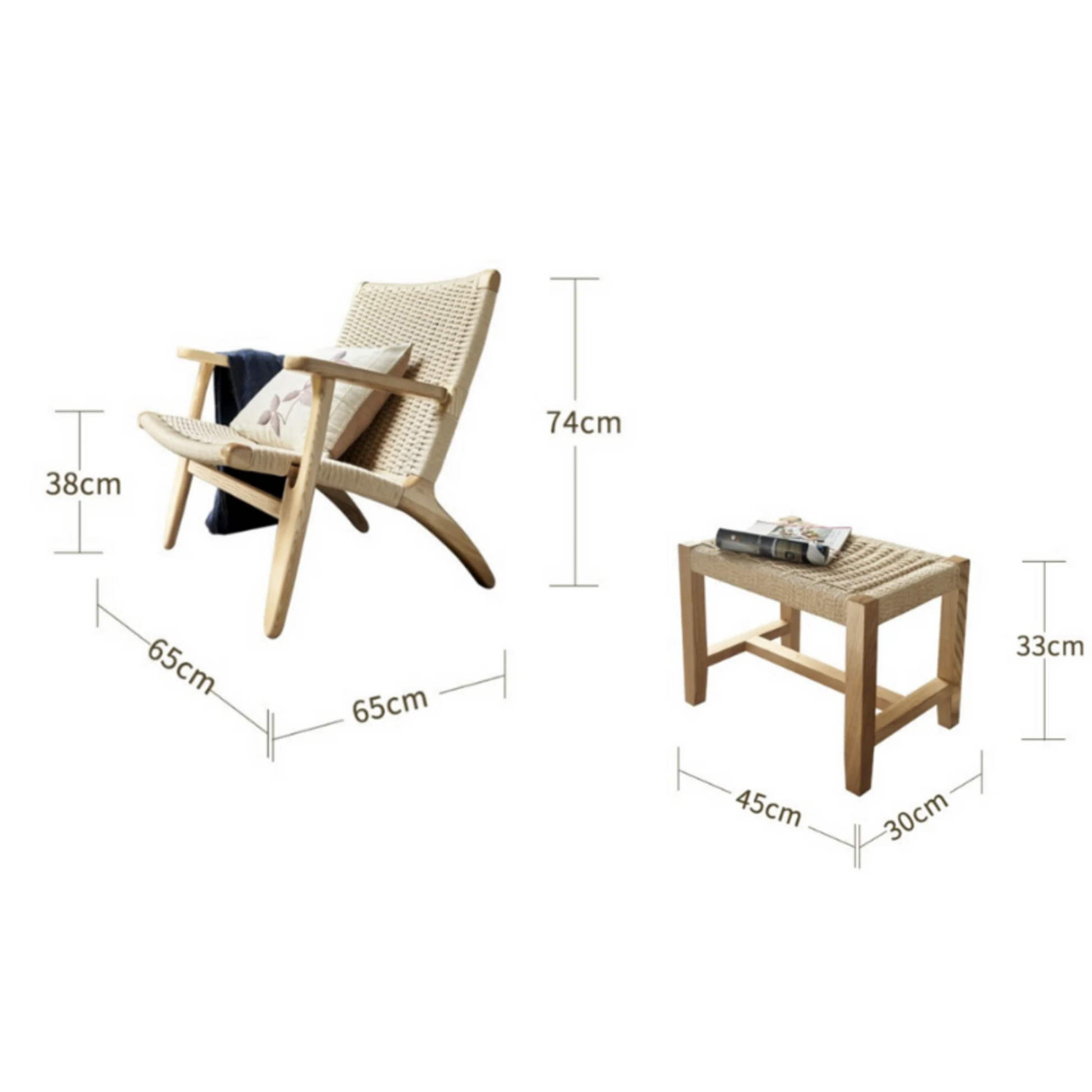 BohoBoho Verus Solid Wood & Rattan Lounge Chair with Foot Stool
