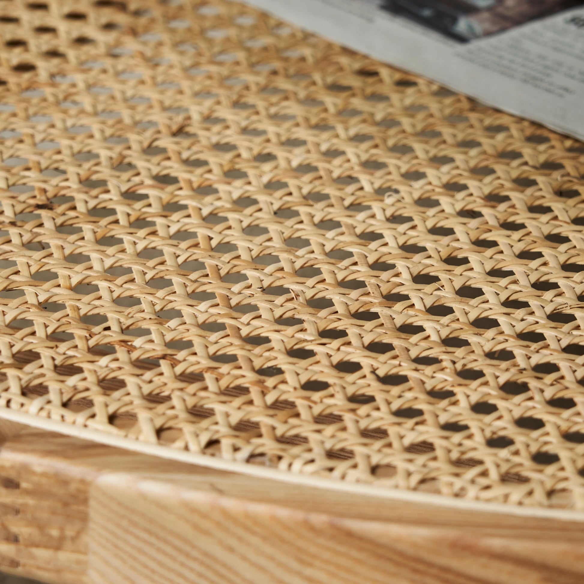 BohoBoho Verus Solid Wood & Rattan Ripple Coffee Table, Natural Wood, 86x46cm