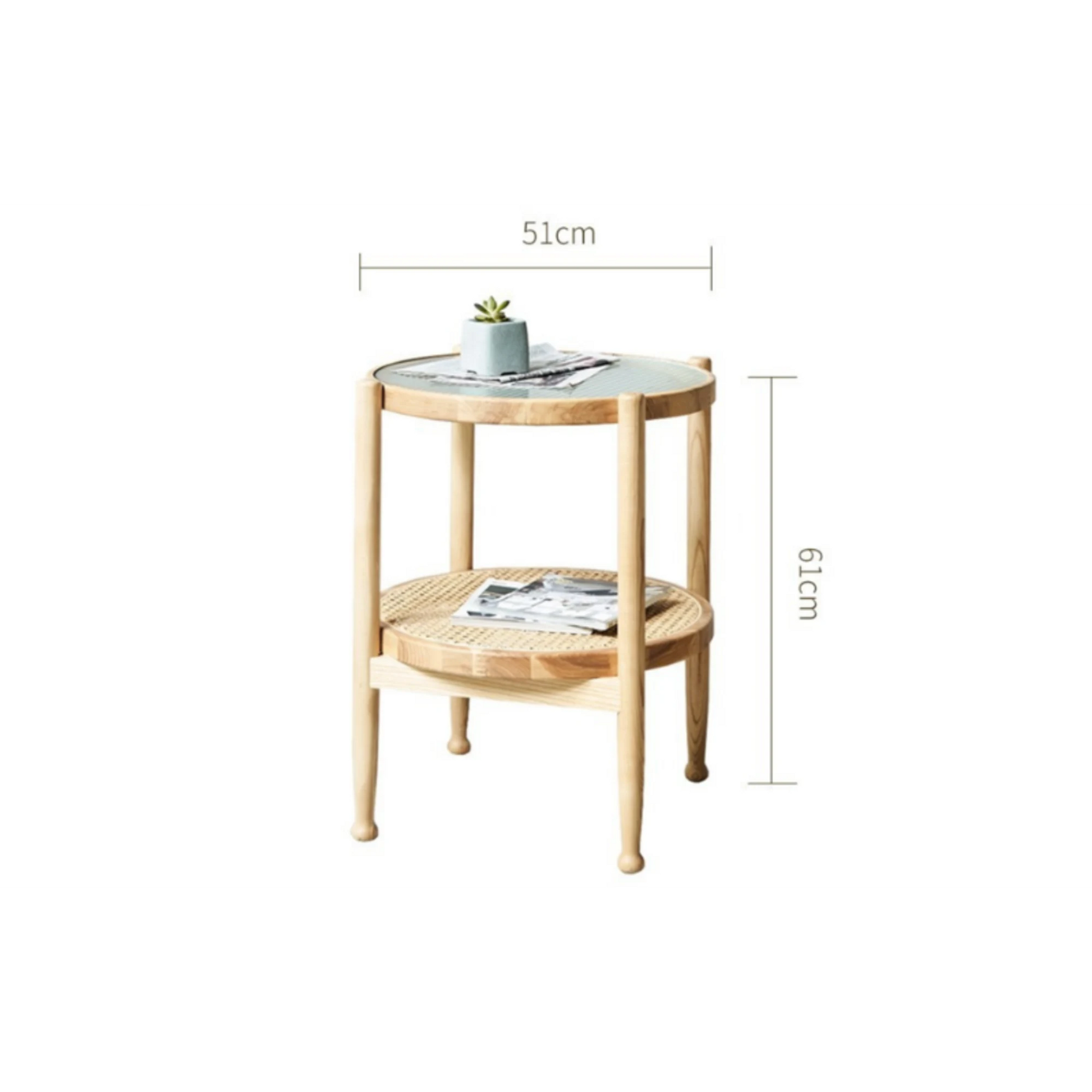 BohoBoho Verus Solid Wood & Rattan Ripple Coffee Table, Natural Wood, 51x61cm