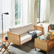 BohoBoho Verus Solid Wood & Rattan 3-Seater Sofa, Natural Wood, 190x83x65cm