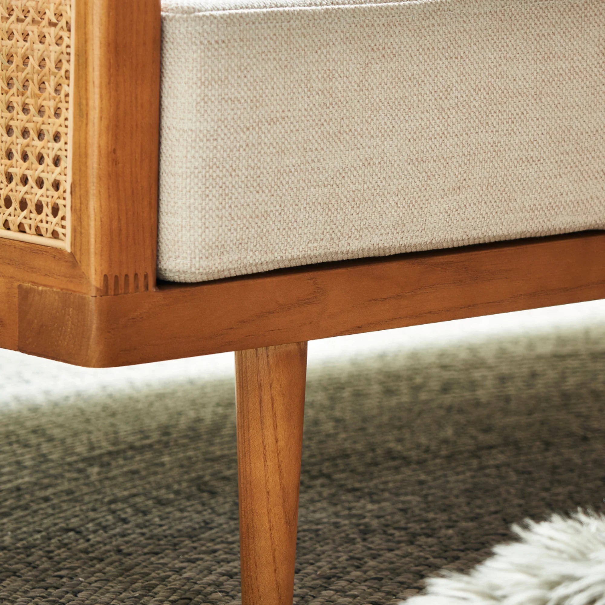 BohoBoho Verus Solid Wood & Rattan 3-Seater Sofa, Natural Wood, 190x83x65cm