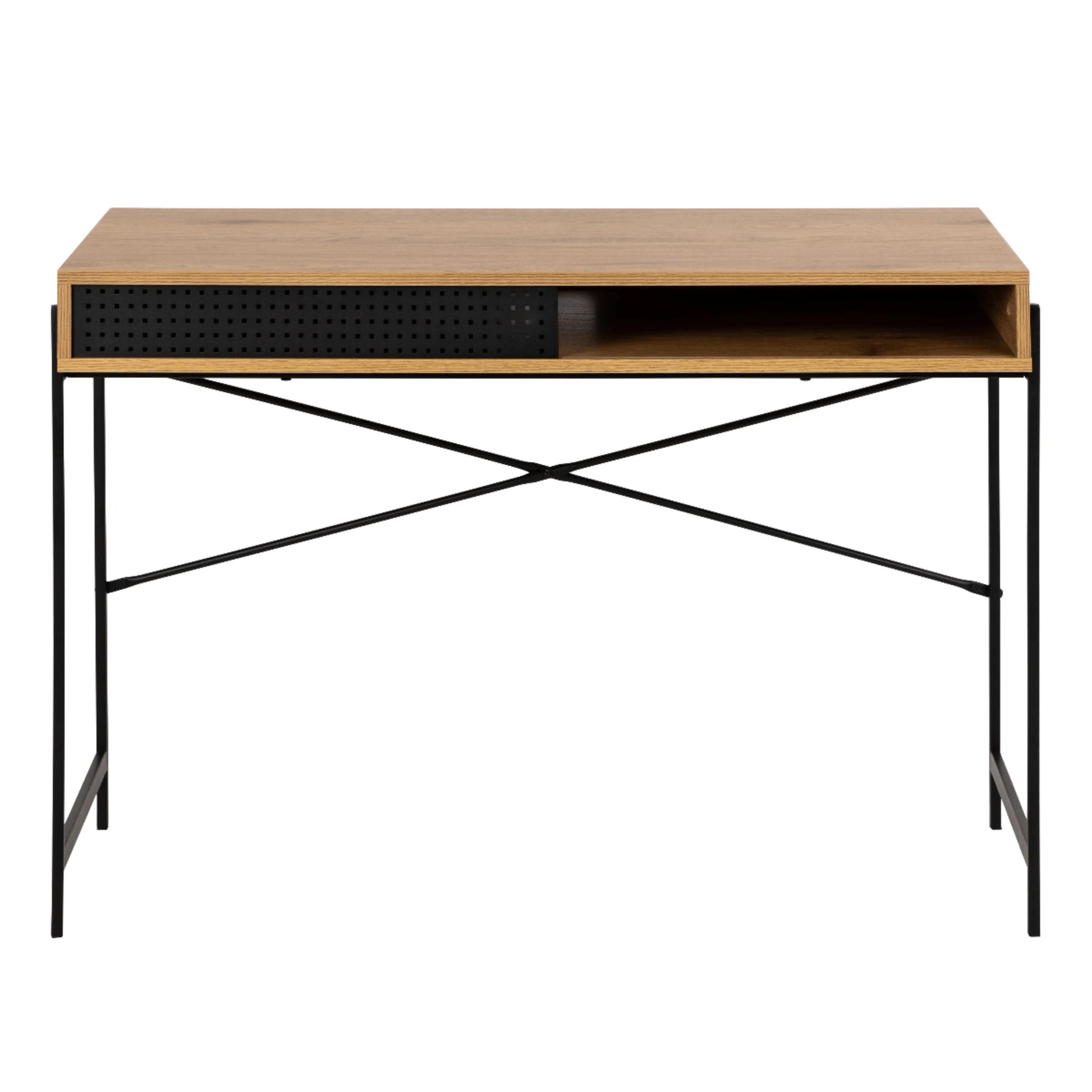 Hjem Design August Rectangular Office Desk, Natural Wood & Black