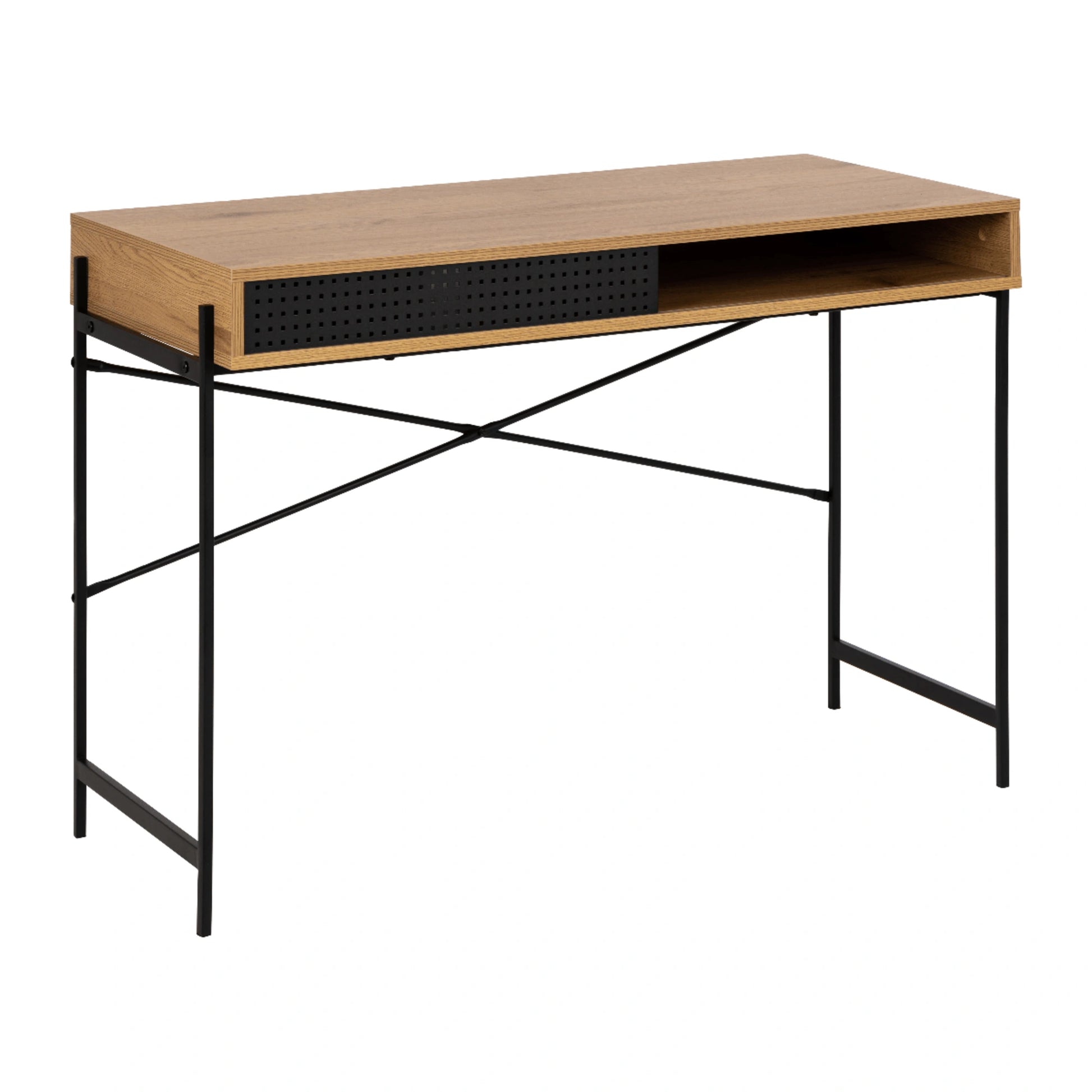 Hjem Design August Rectangular Office Desk, Natural Wood & Black