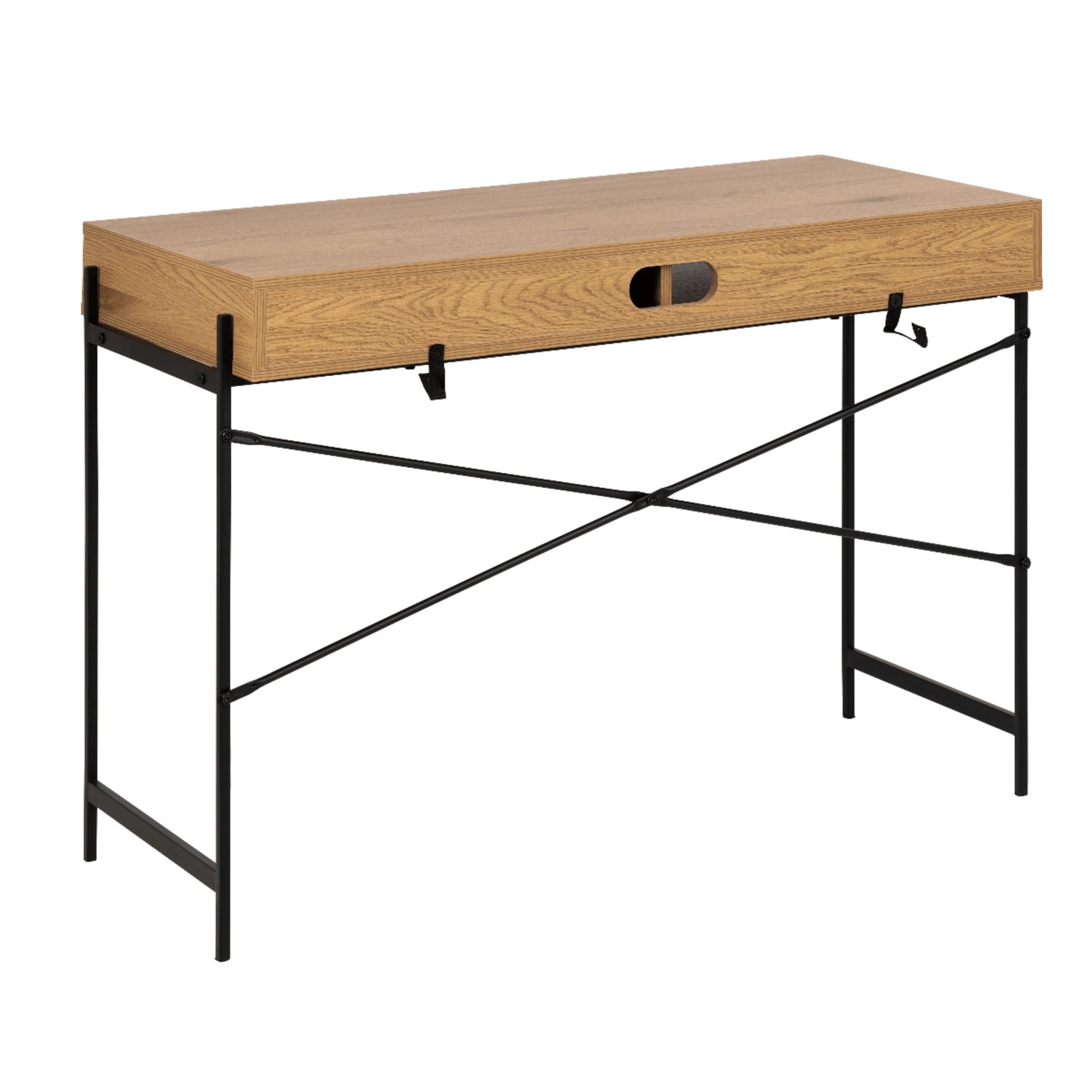 Hjem Design August Rectangular Office Desk, Natural Wood & Black