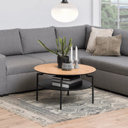 Hjem Design Gina Round Coffee Table, Natural Wood & Black