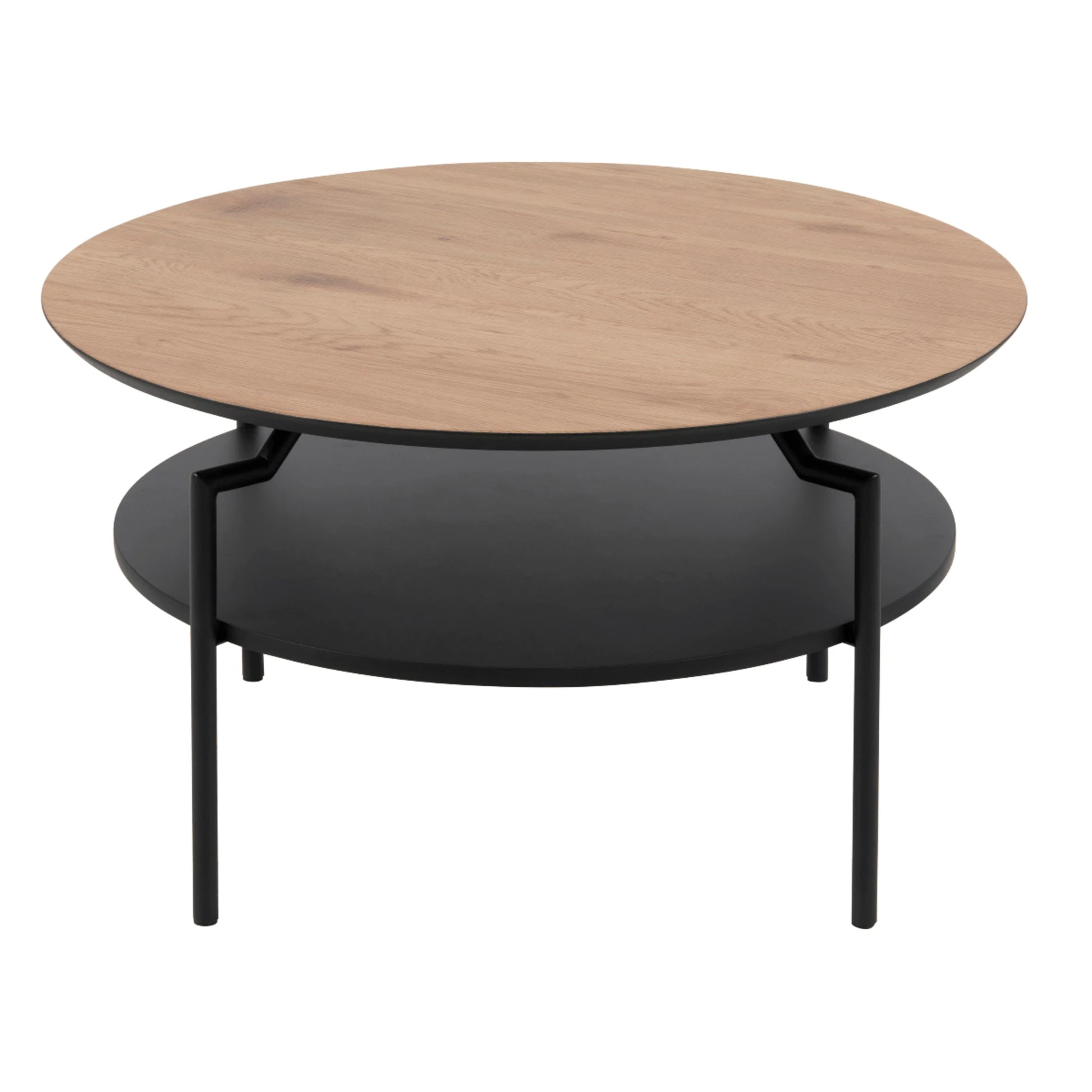 Hjem Design Gina Round Coffee Table, Natural Wood & Black