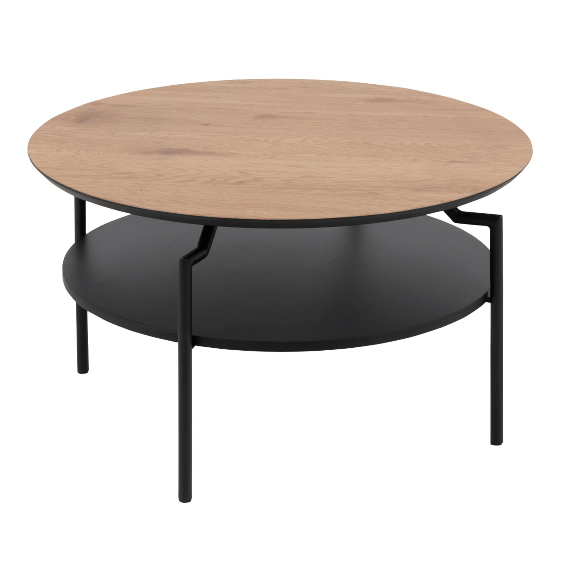 Hjem Design Gina Round Coffee Table, Natural Wood & Black