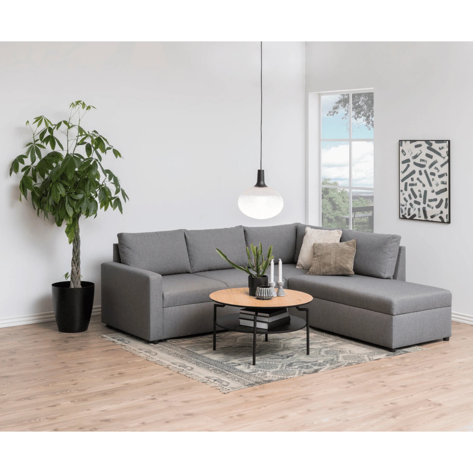 Hjem Design Gina Round Coffee Table, Natural Wood & Black
