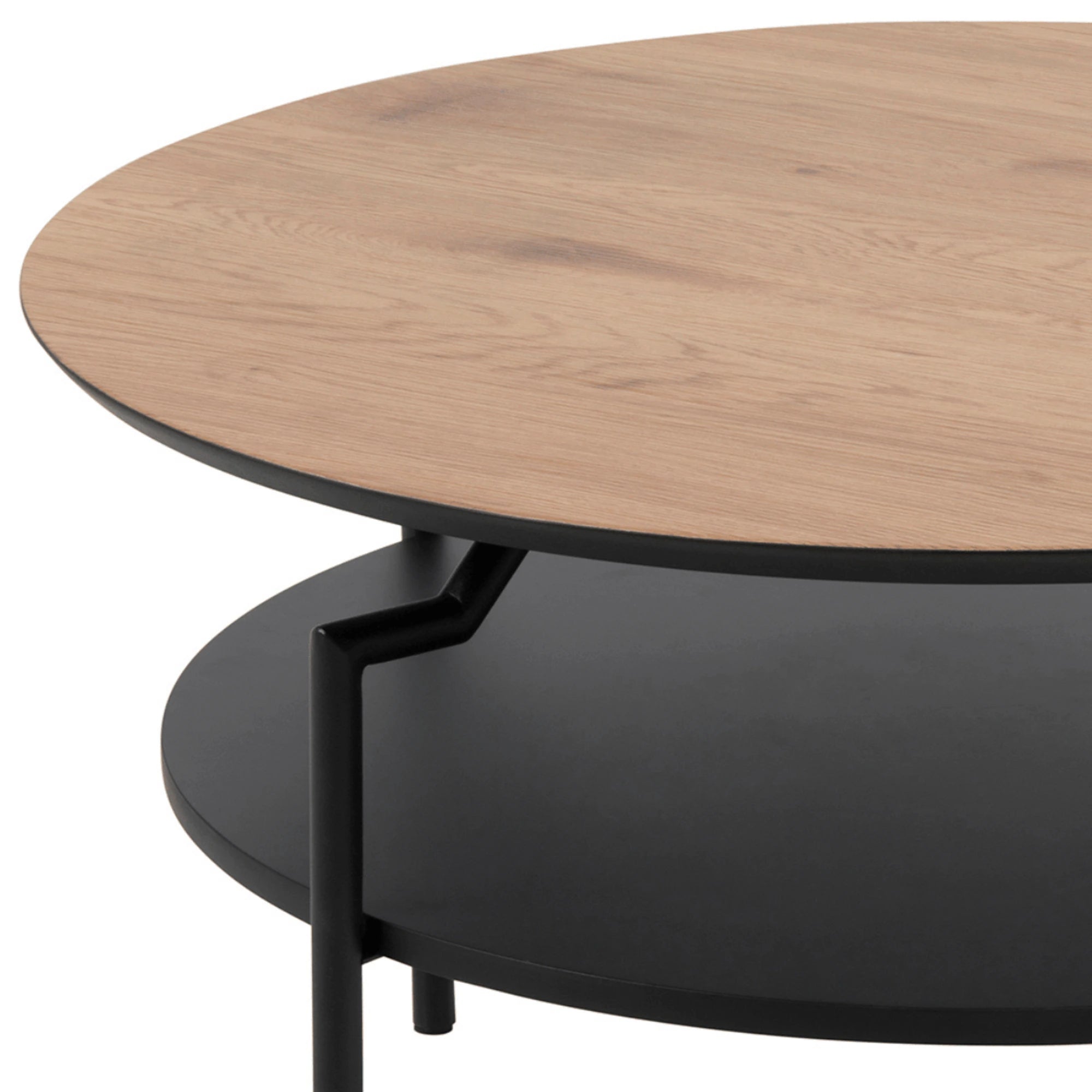 Hjem Design Gina Round Coffee Table, Natural Wood & Black