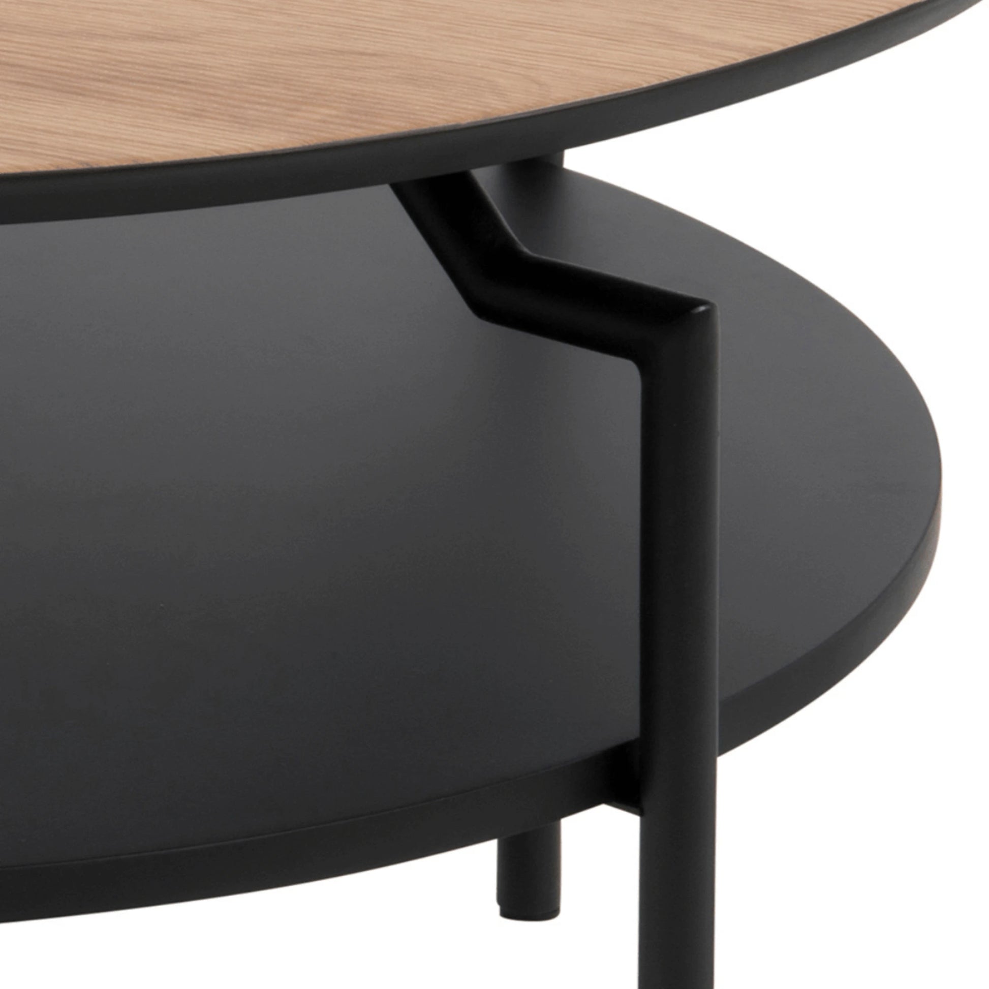 Hjem Design Gina Round Coffee Table, Natural Wood & Black