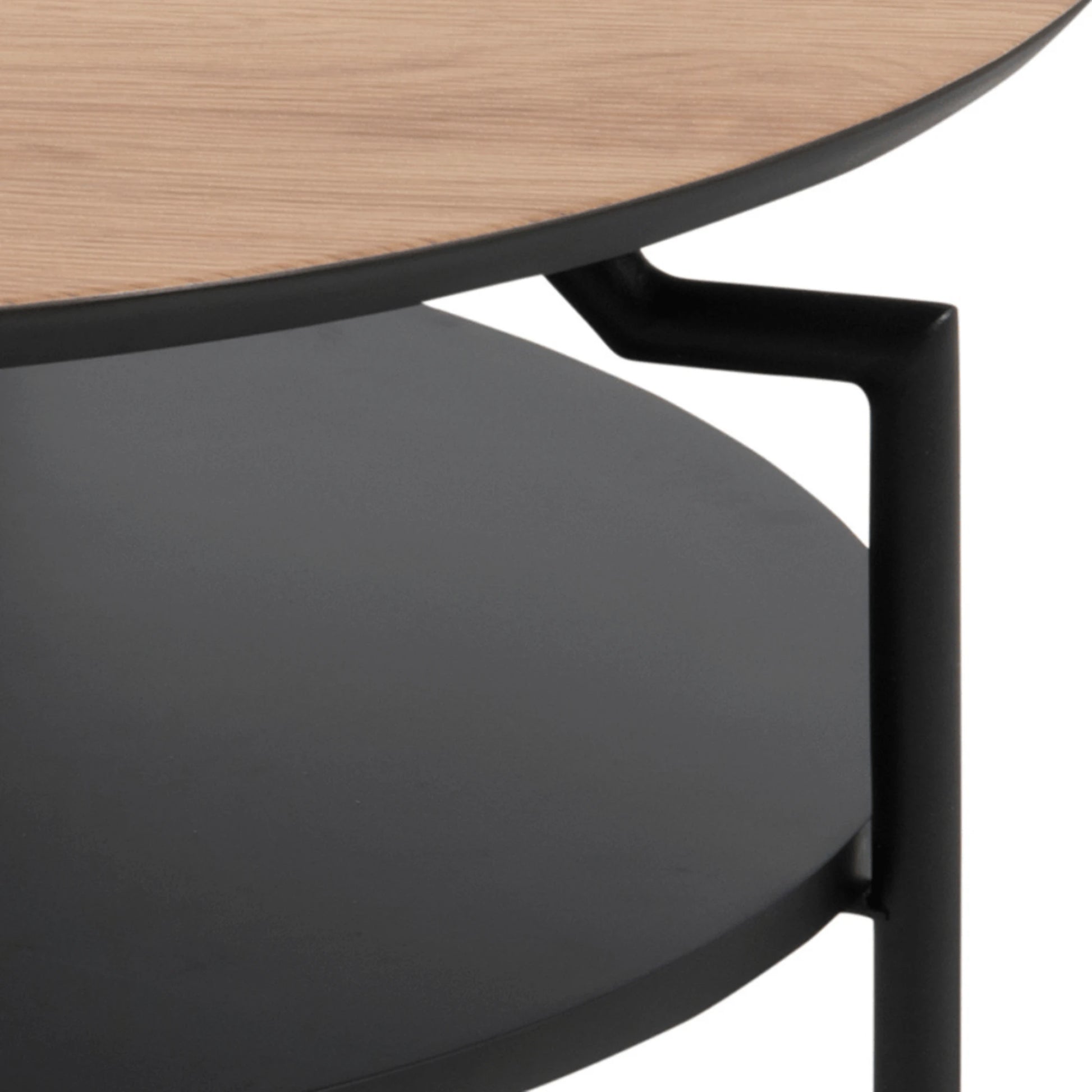 Hjem Design Gina Round Coffee Table, Natural Wood & Black