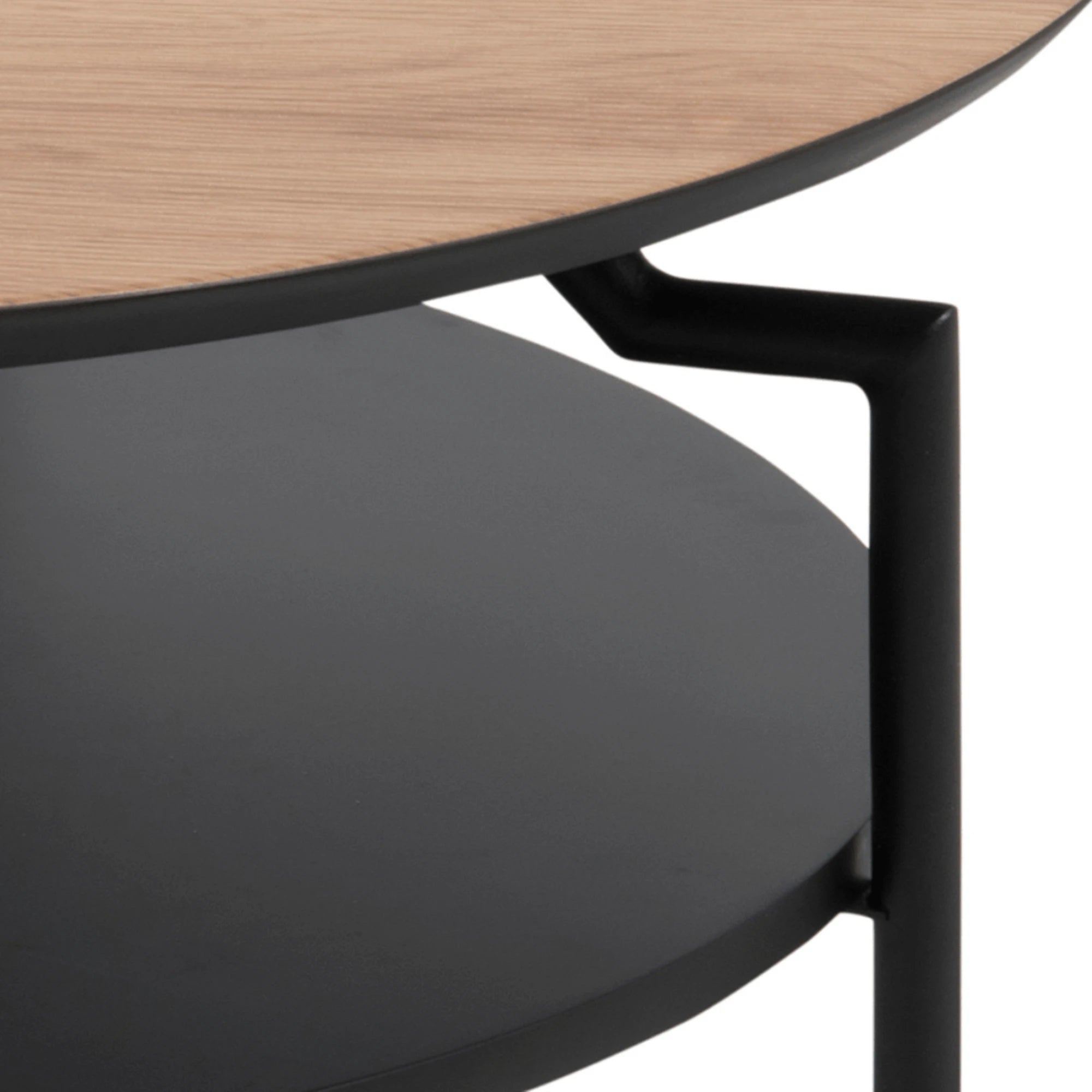 Hjem Design Gina Round Coffee Table, Natural Wood & Black