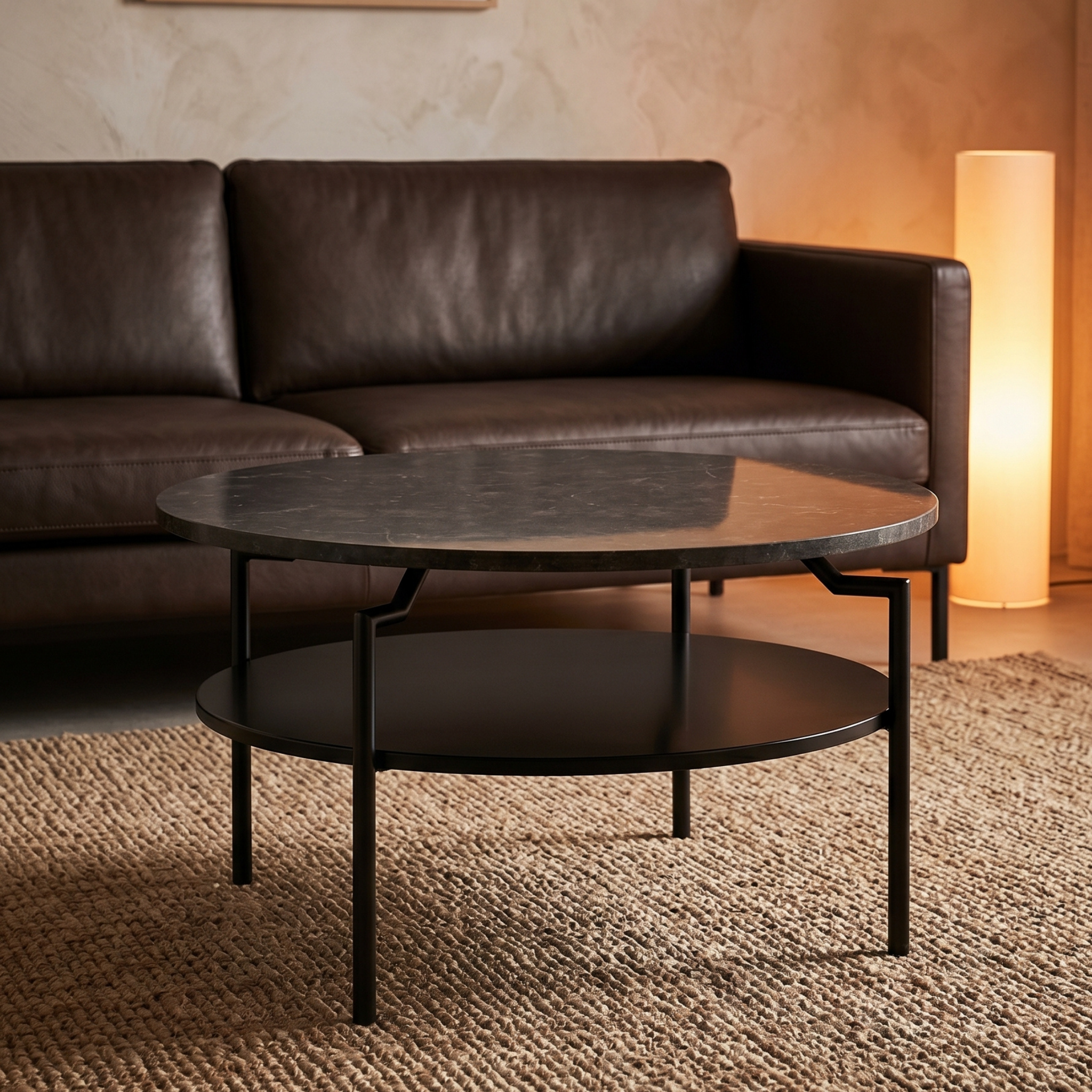 Hjem Design Ginley Round Coffee Table, Black