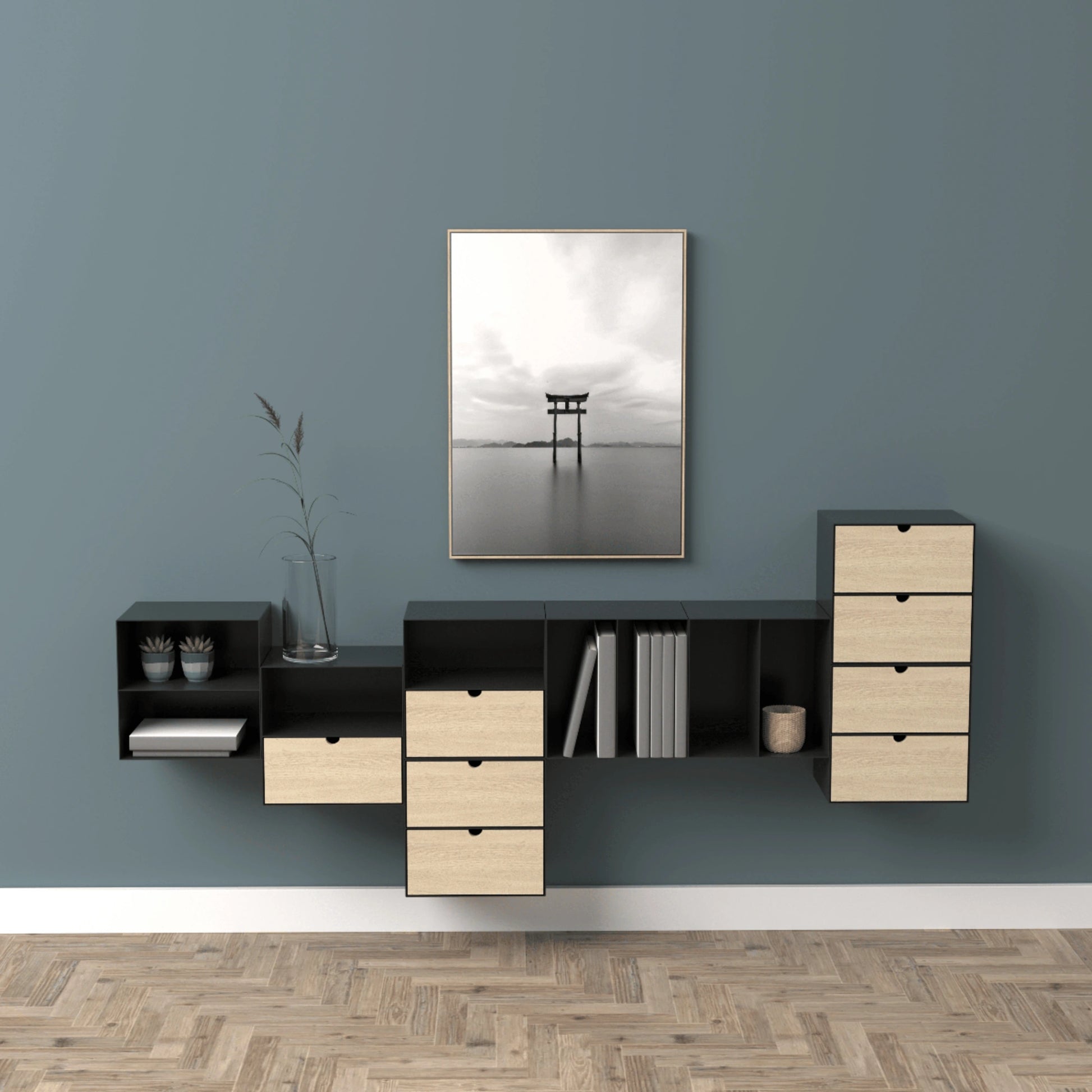 Hjem Design Jackson Bedside Table, Black & Natural Wood