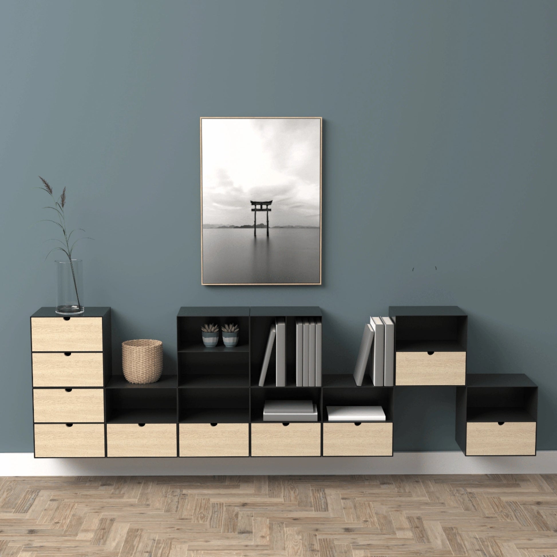 Hjem Design Jackson Bedside Table, Black & Natural Wood