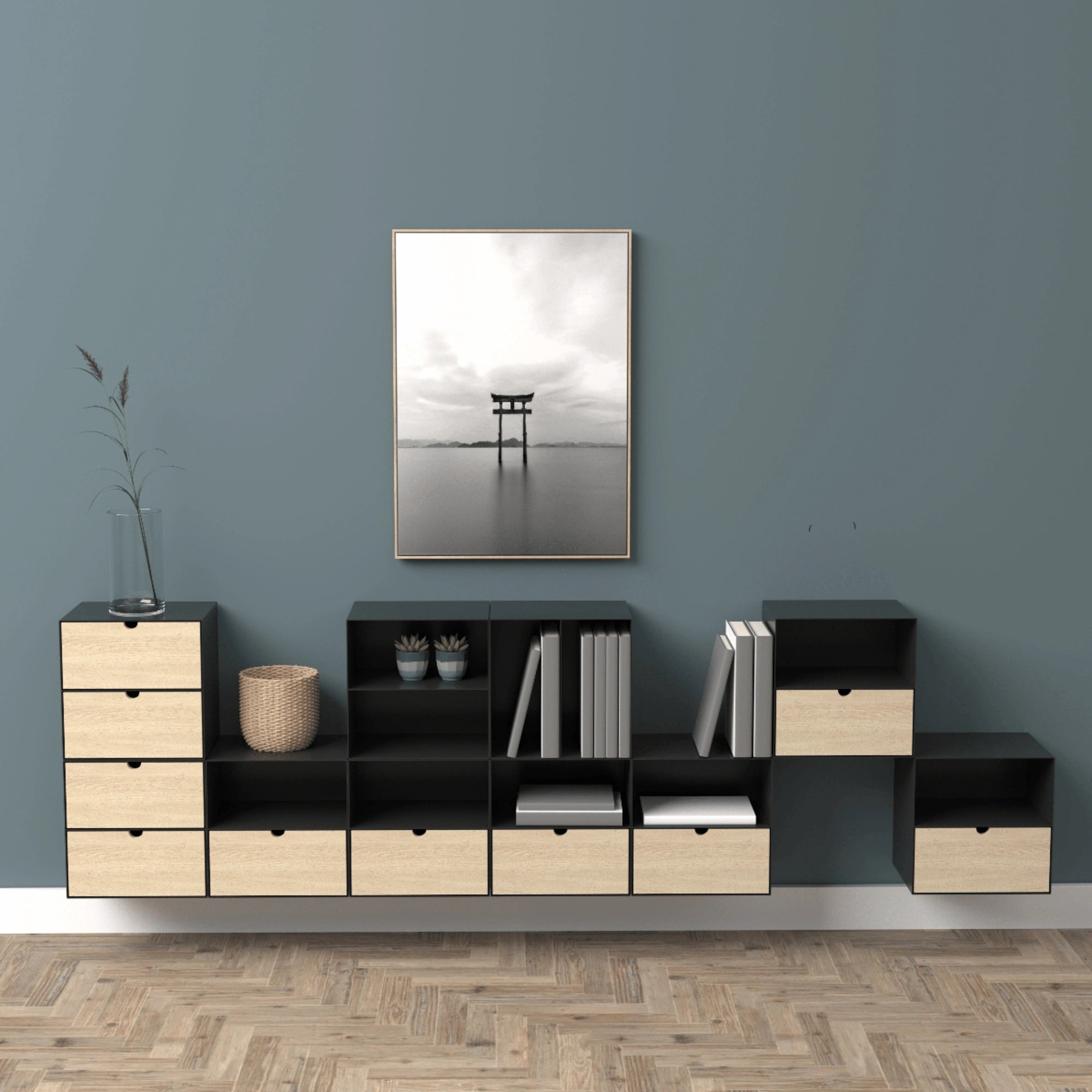 Hjem Design Jackson Bedside Table, Black & Natural Wood