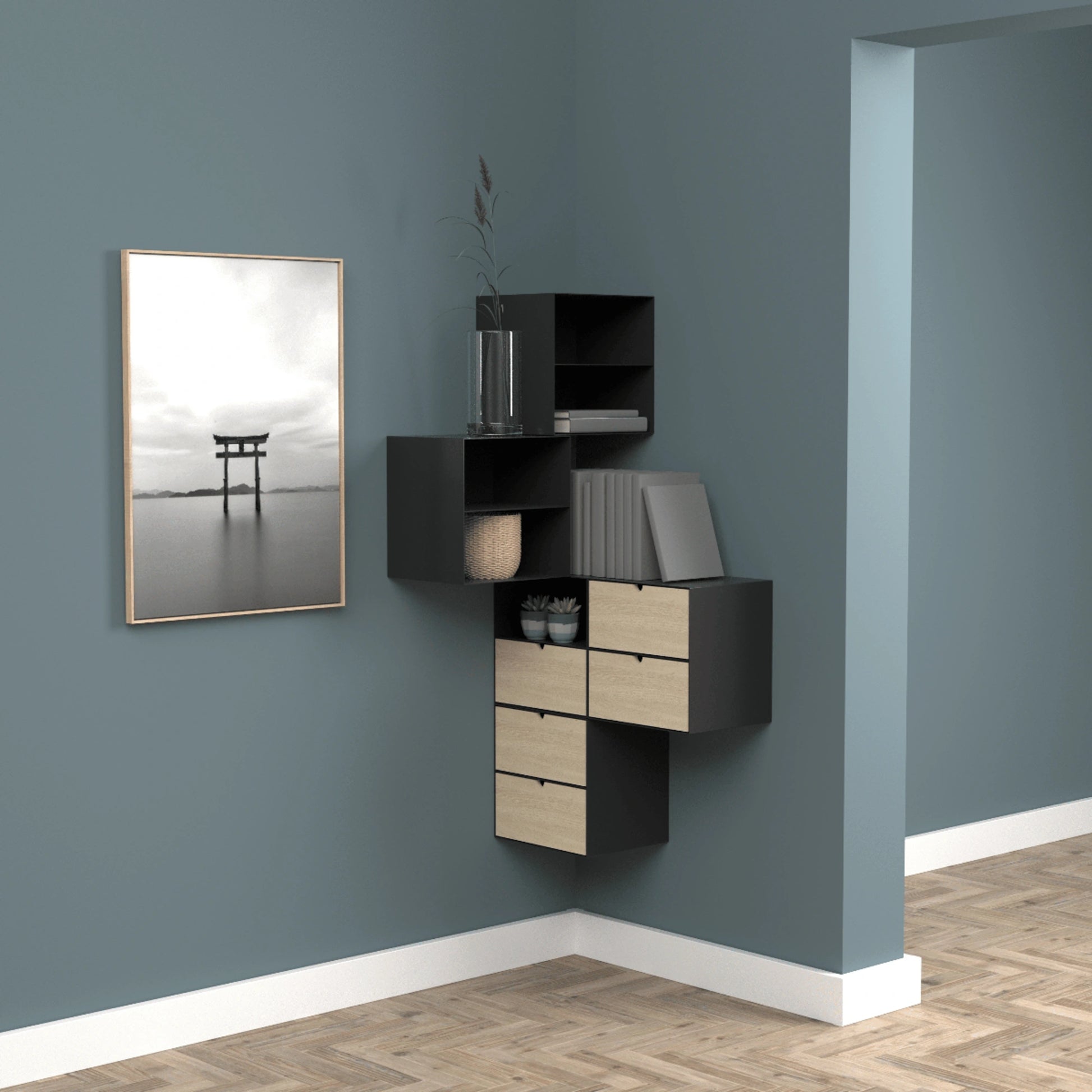 Hjem Design Jackson Bedside Table, Black & Natural Wood