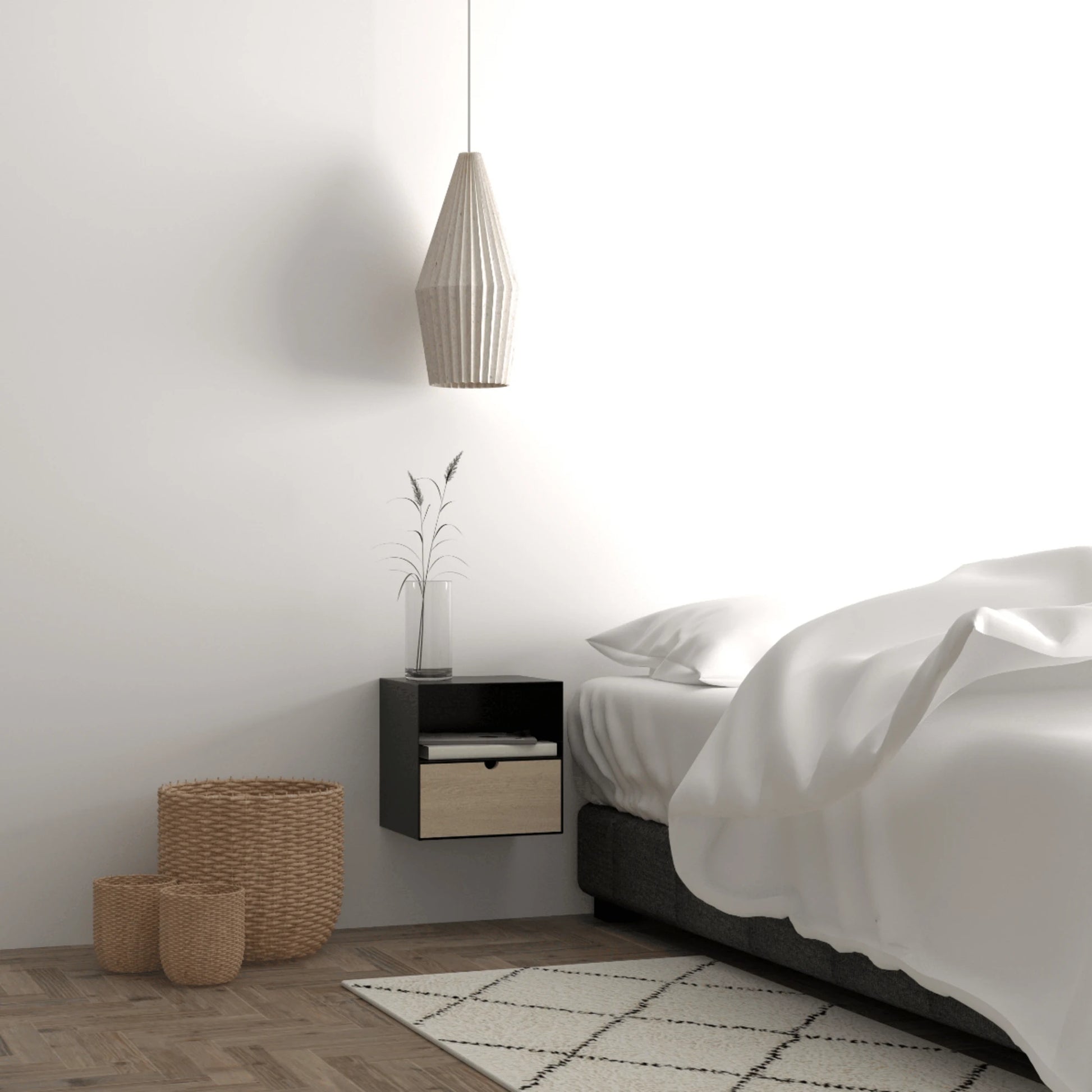 Hjem Design Jackson Bedside Table, Black & Natural Wood