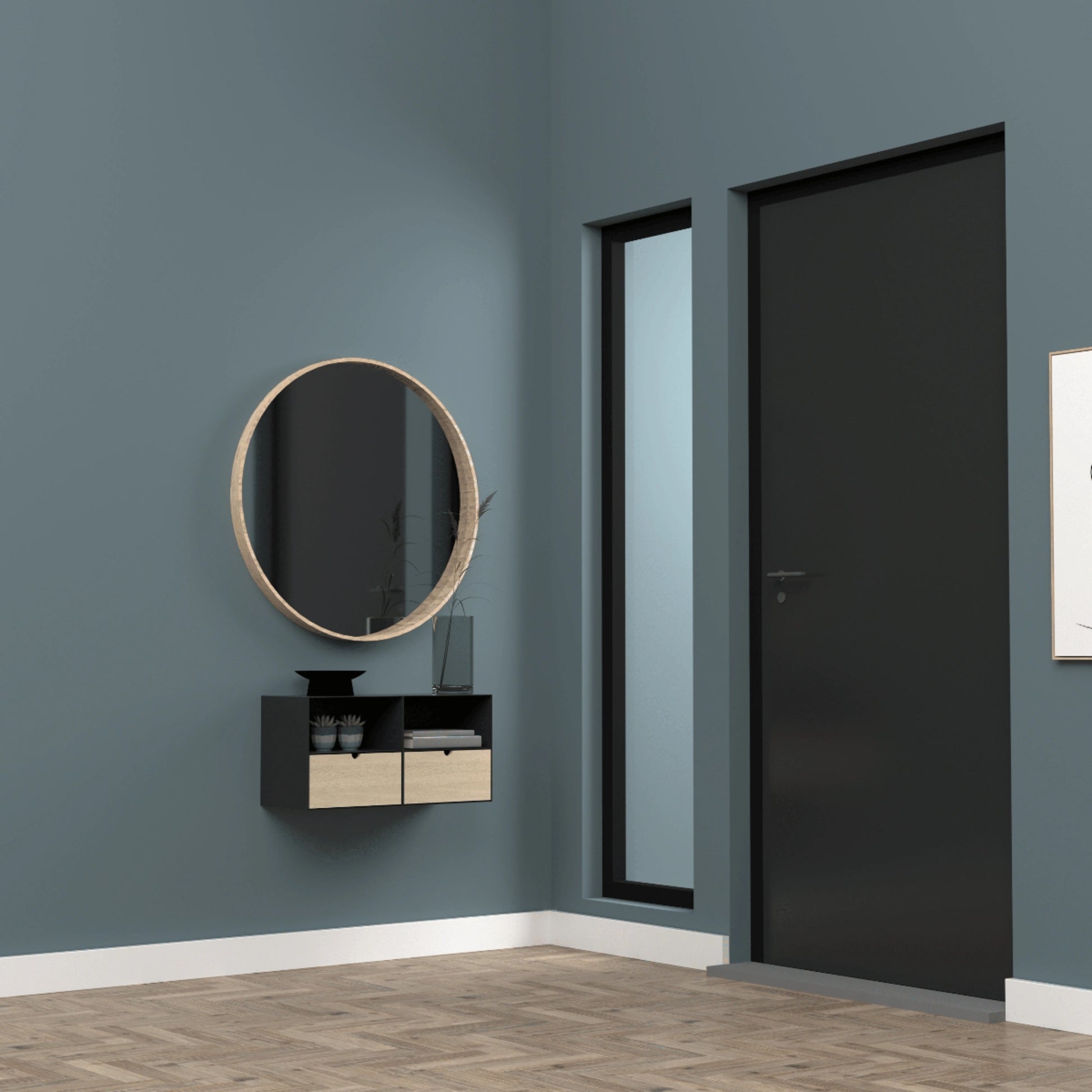 Hjem Design Jackson Bedside Table, Black & Natural Wood