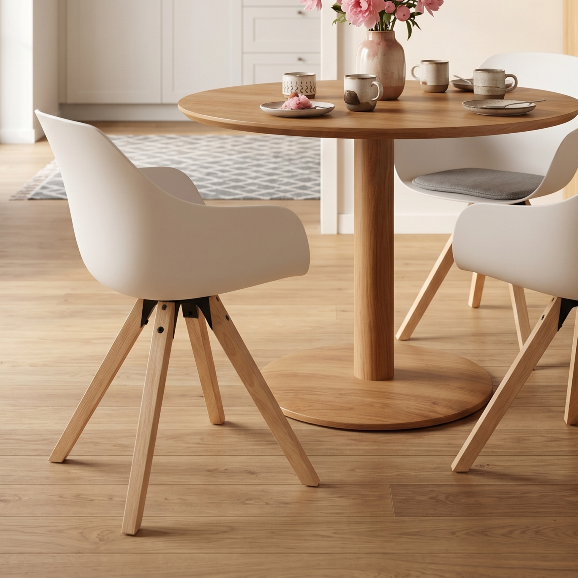 Hjem Design Millen Dining Chair with Armrest, Light Grey, Set of 2
