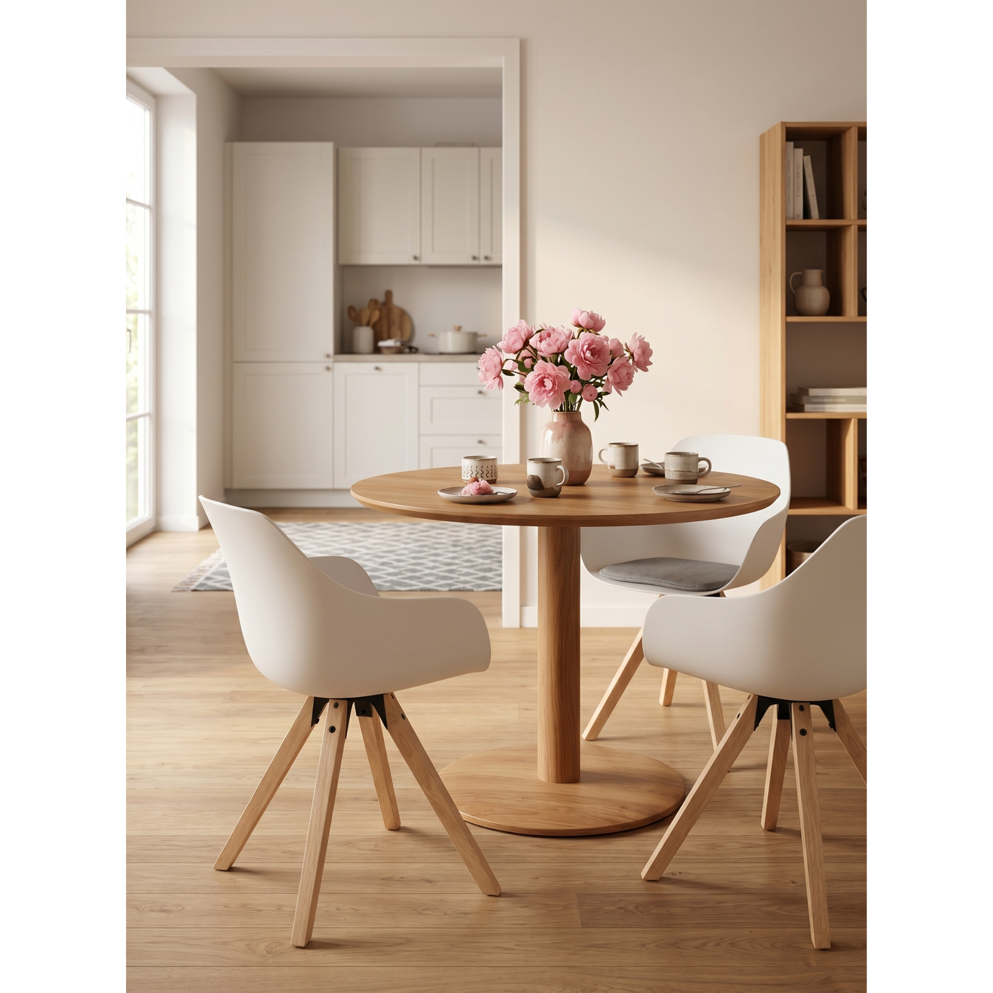 Hjem Design Millen Dining Chair with Armrest, Light Grey, Set of 2