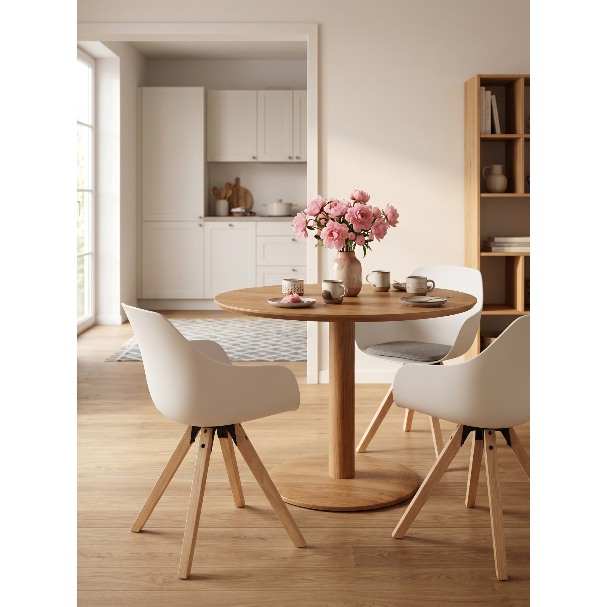 Hjem Design Millen Dining Chair with Armrest, Light Grey, Set of 2