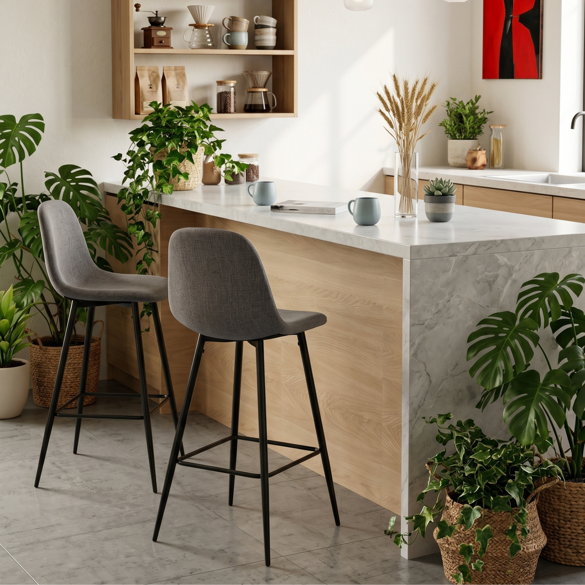 Hjem Design Vernel Counter Stool, Grey, Set of 2