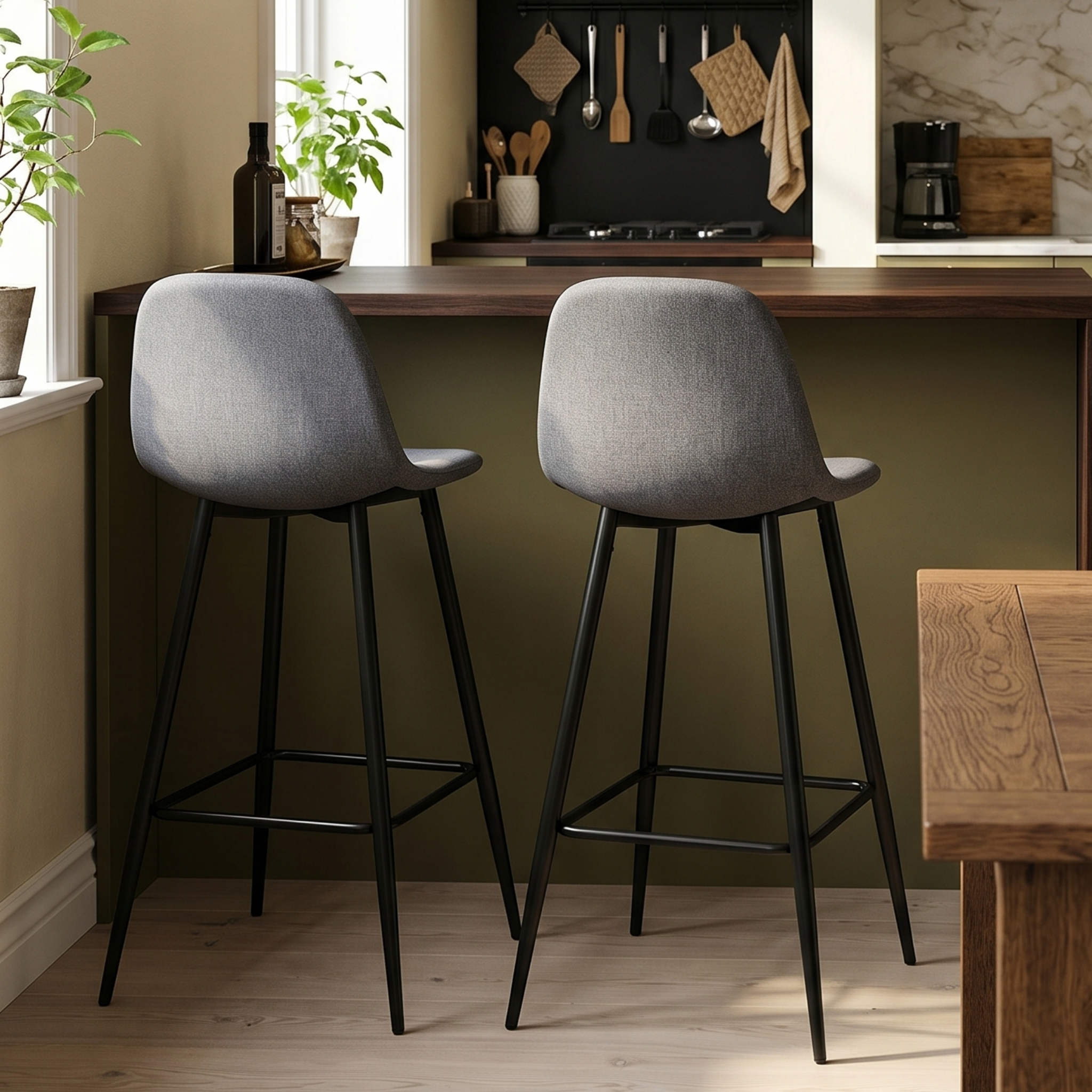 Hjem Design Vernel Counter Stool, Light Grey, Set of 2