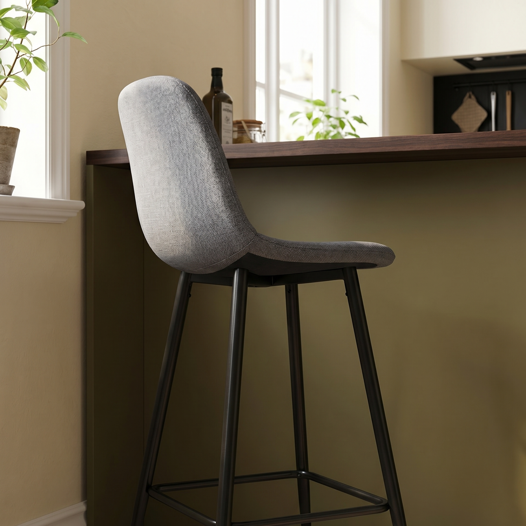 Hjem Design Vernel Counter Stool, Light Grey, Set of 2