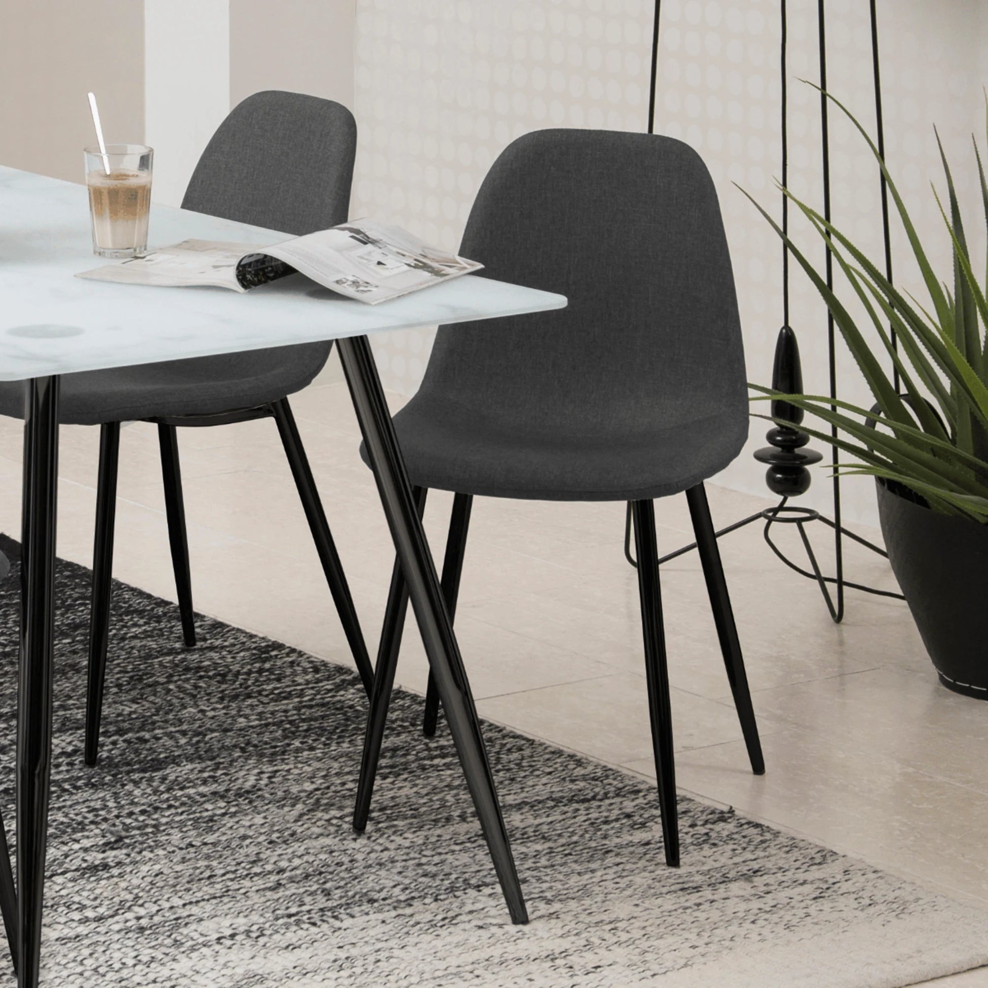 Hjem Design Verna Dining Chair, Grey, Set of 4