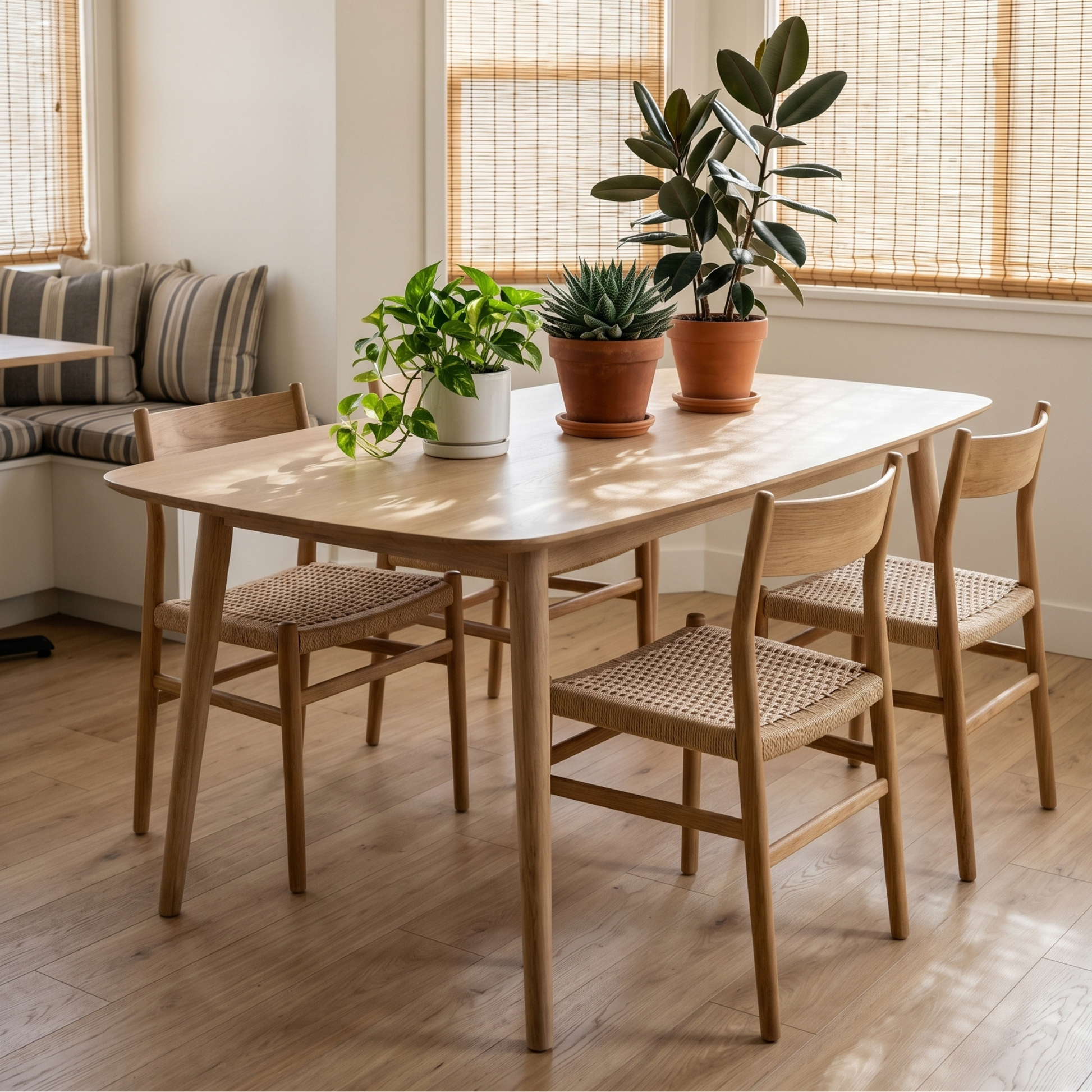Hjem Design Yuno 4-Seater Dining Table, Natural Wood