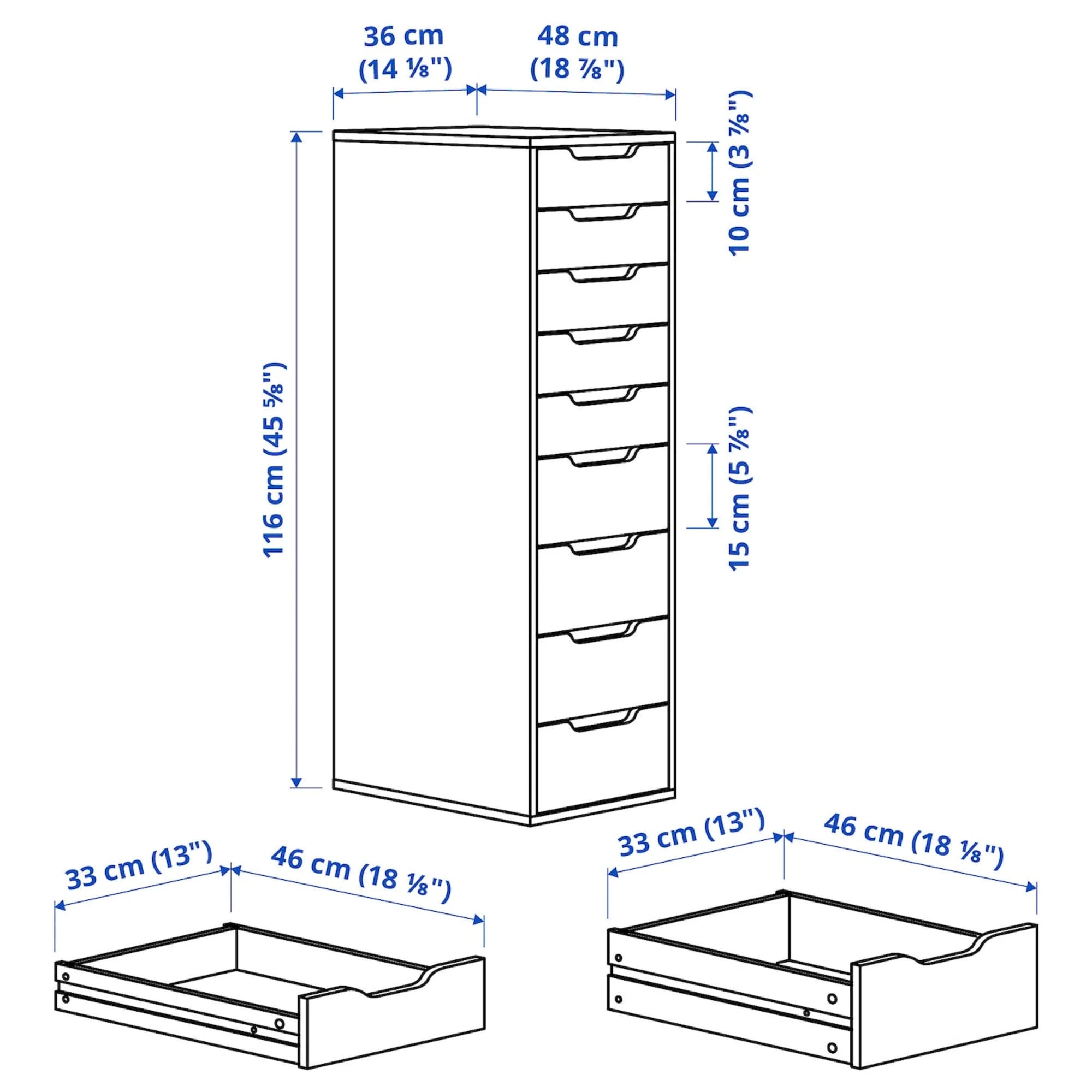 IKEA ALEX Drawer unit with 9 drawers, White, 36x116cm
