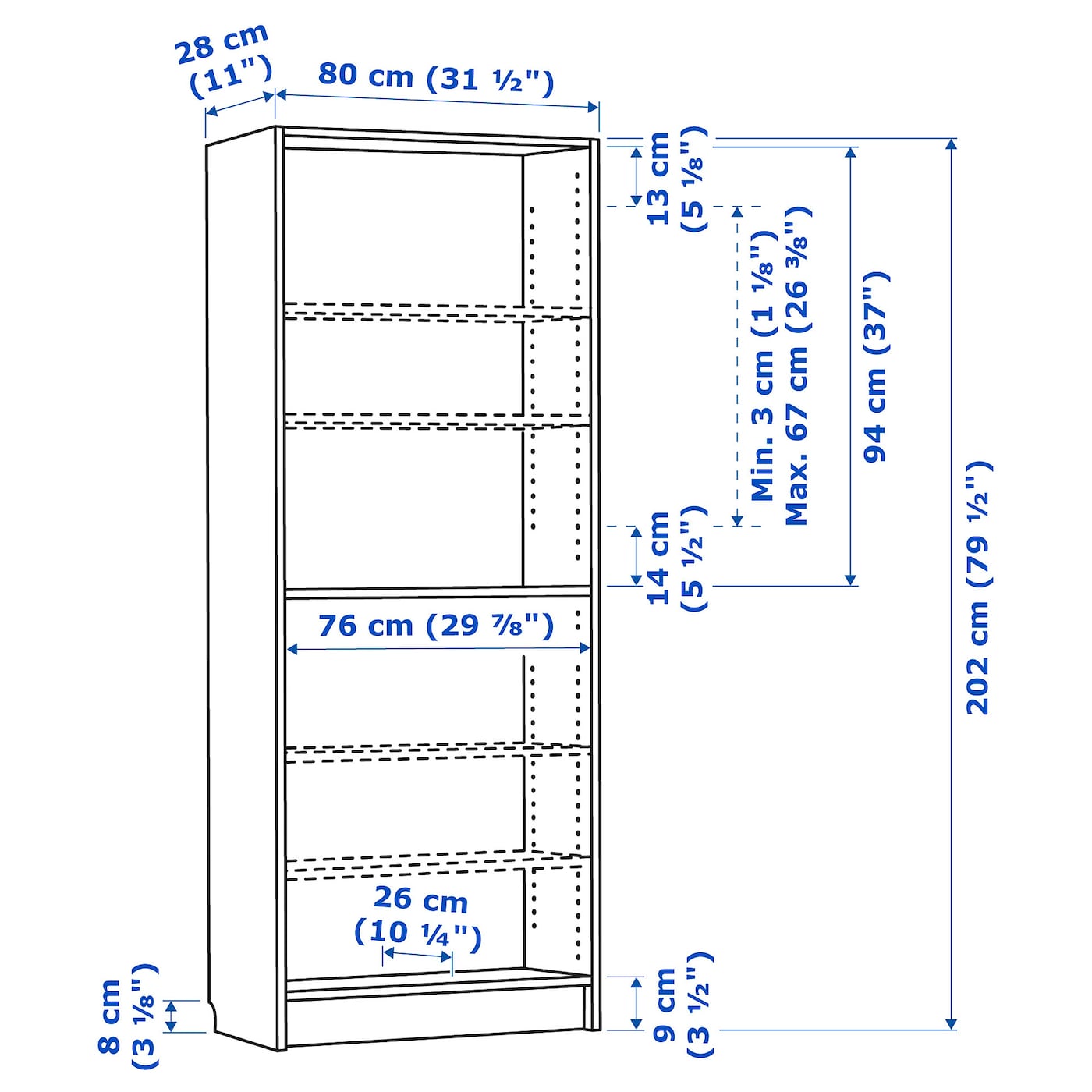 IKEA BILLY Bookcase, 80x28x202cm