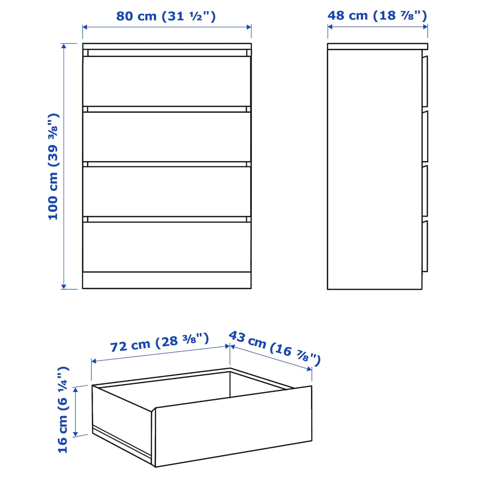 IKEA MALM Chest of 4 Drawers 80x100cm White
